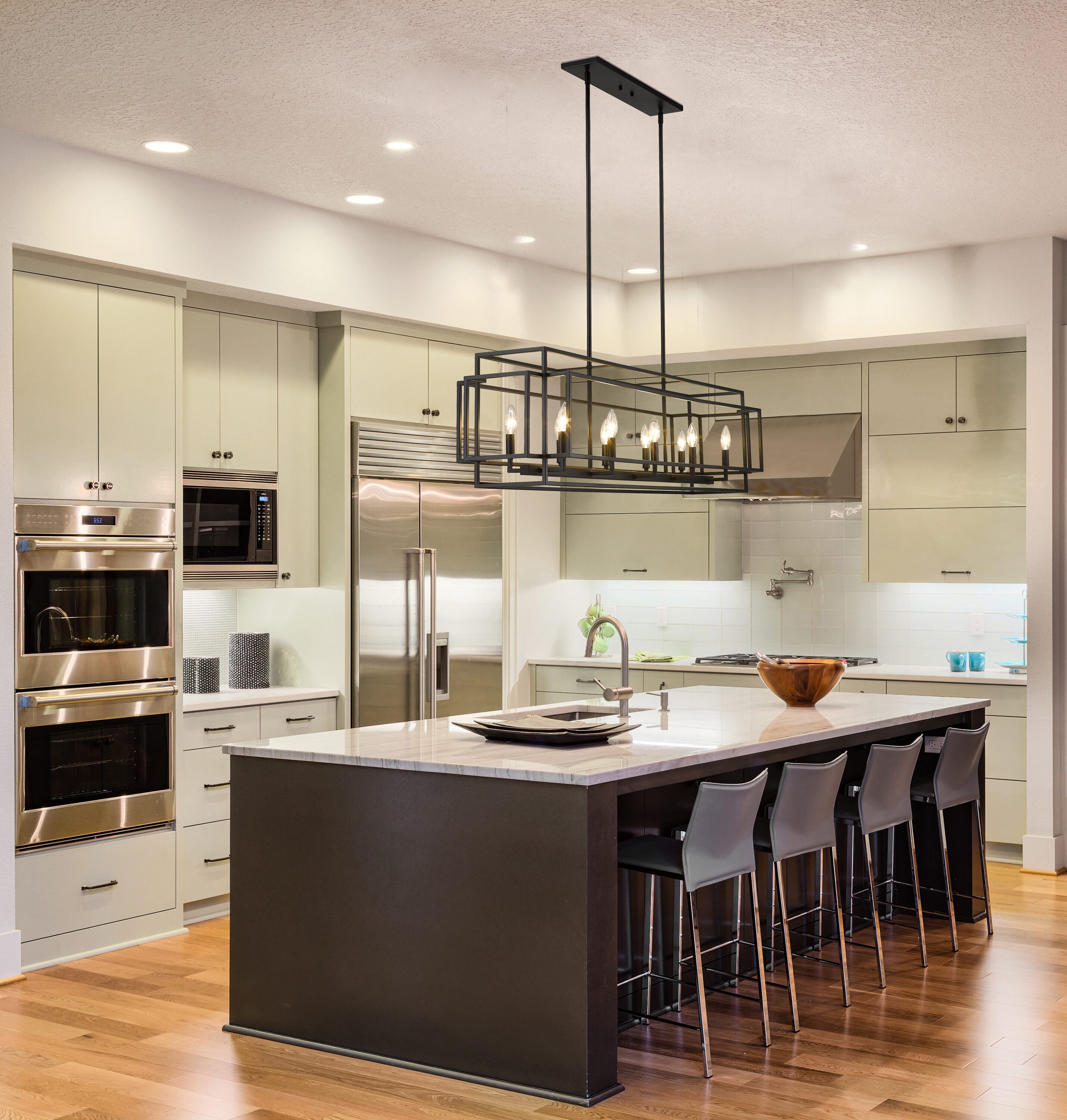 Matte Black 54" Steel 10-Light Island Pendant