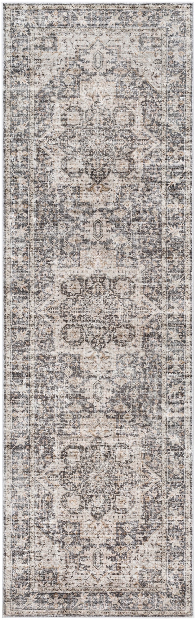 Livabliss LVB2308-268 Lavable 3 x 8 (ft) Polyester Charcoal/Light brown Rectangular Indoor Medallion Vintage Machine washable Runner rug
