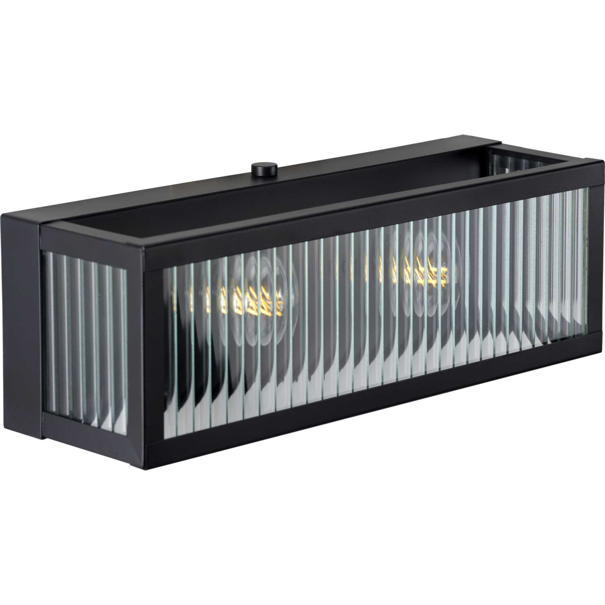 Matte Black Ribbed Glass 2-Light Bathroom Vanity Fixture