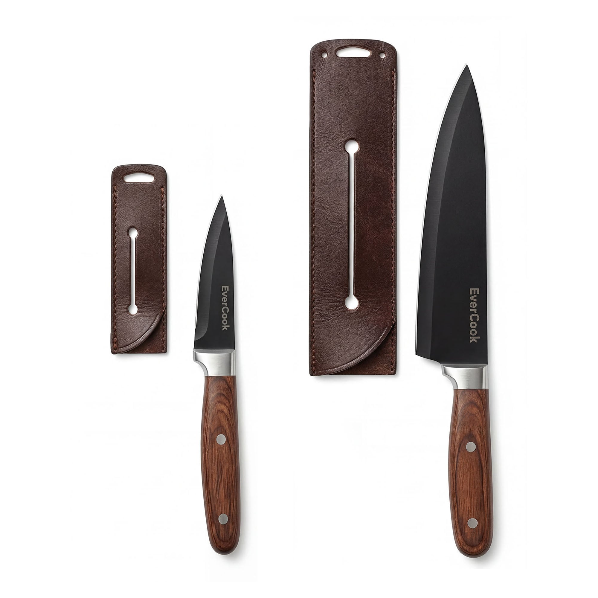 EverCook  4Pc Kitchen Knife Set w/ Blade Sheaths 1.5/2 mm Black Stainless Steel