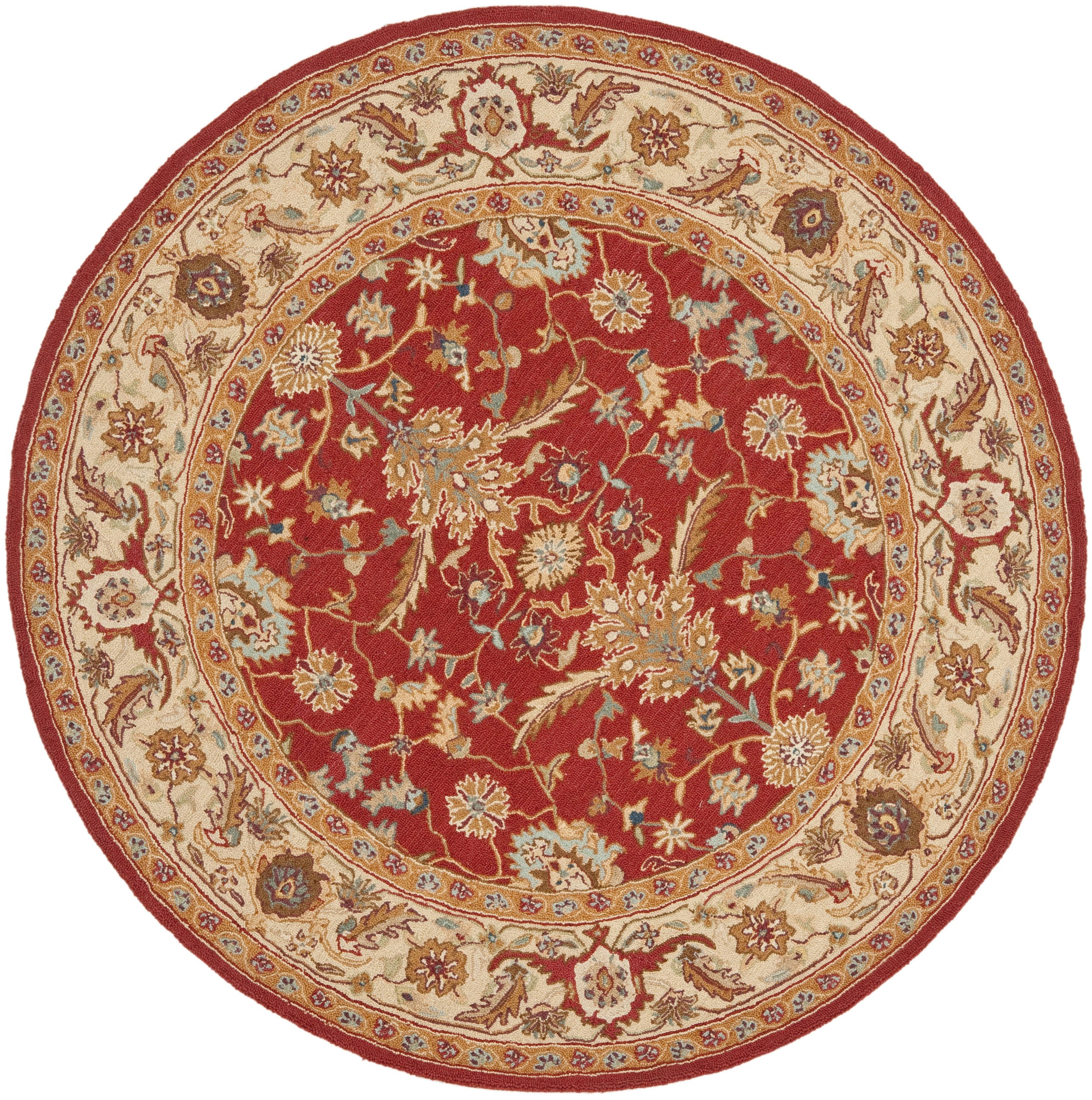 Safavieh HK751A-5R Chelsea Nottingham 5 x 5 (ft) Tufted Wool Red/Ivory Round Indoor Floral/Botanical Oriental Area rug