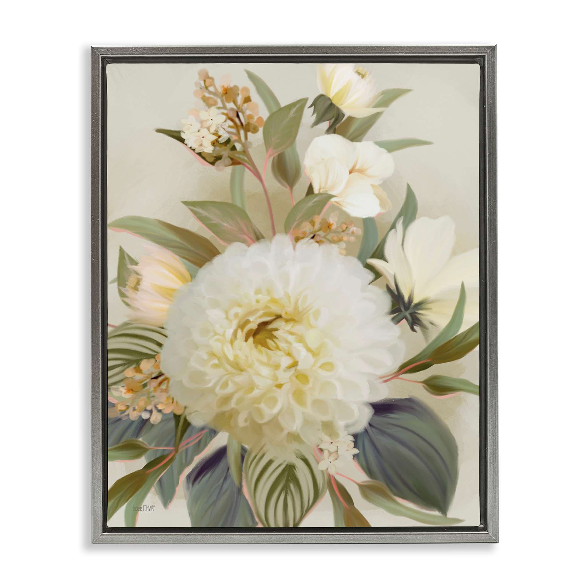 Stupell Industries BT-597-FFL-16X20 Elegant Dahlia Bundle Gray Framed Floater Canvas Wall Art By House Fenway 17 x 21