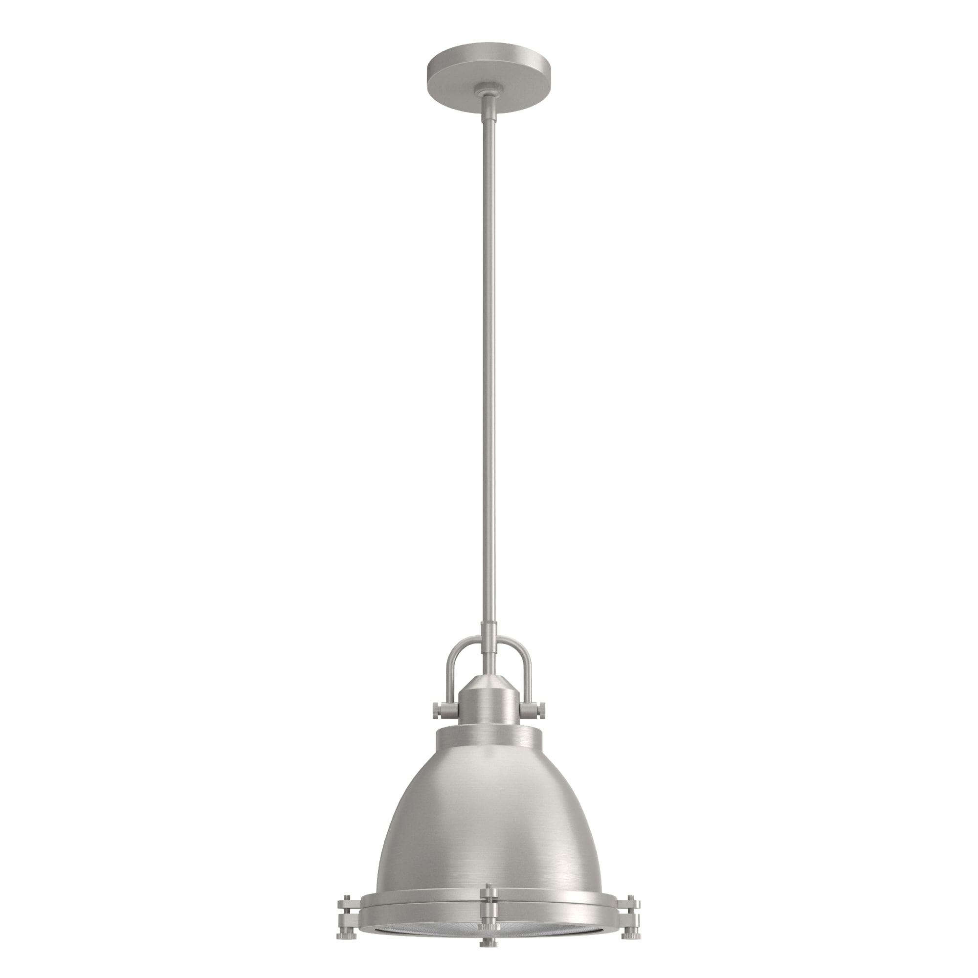 Hunter Bridgemoor 3-Light Brushed Nickel Industrial Ribbed Glass Bell LED Medium Hanging Pendant Light