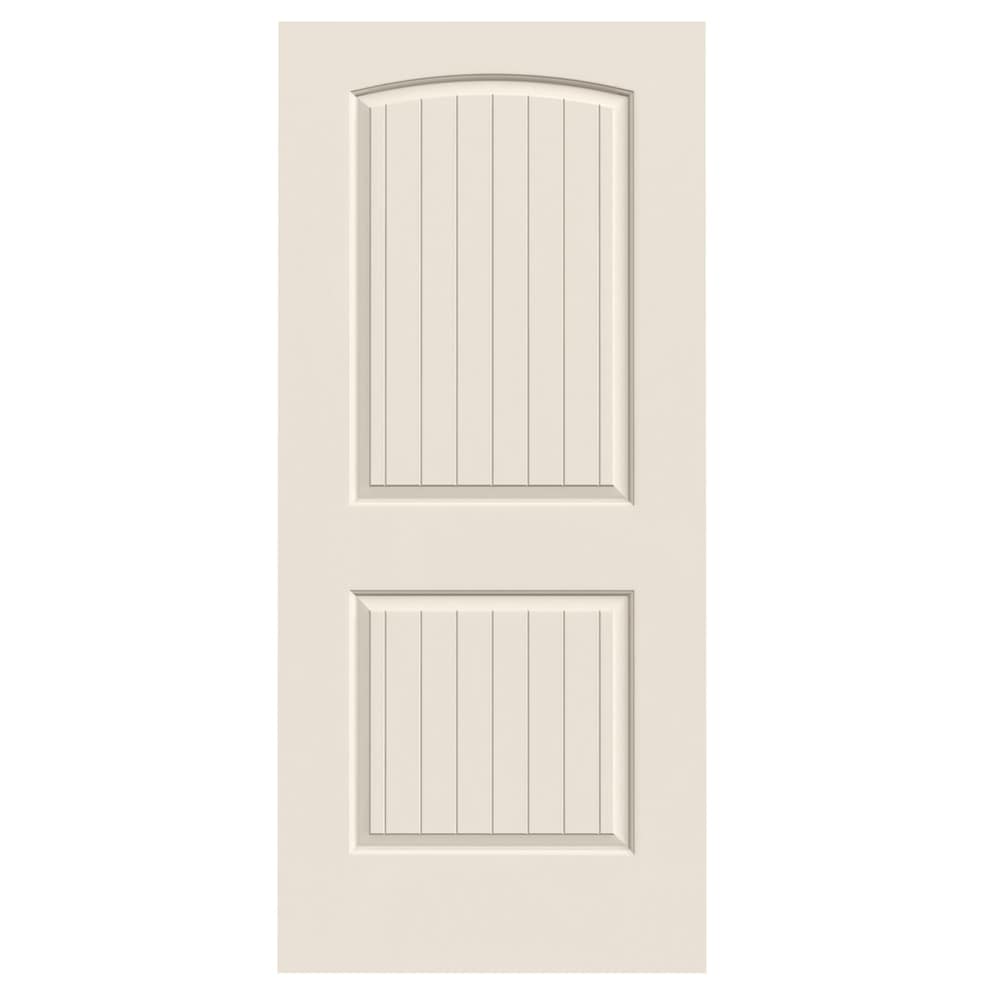 JELD-WEN LOWOLJW137500582 Santa Fe 36-in x 80-in Primed 2-panel round top plank Smooth Solid core Primed Molded composite Slab Door
