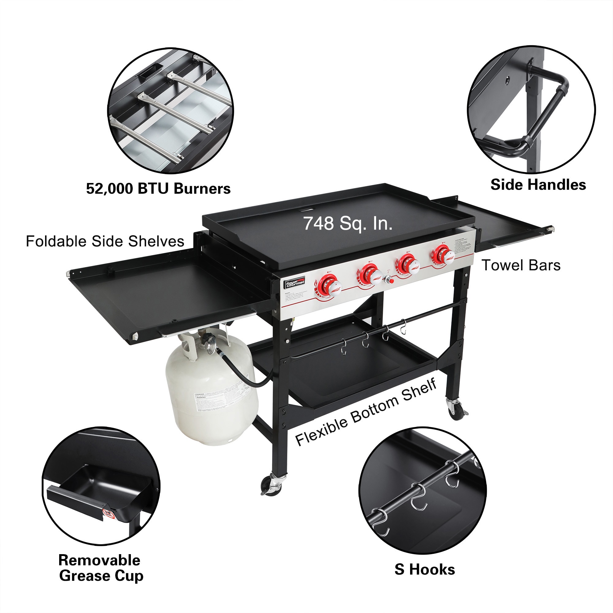 Royal Gourmet 36-Inch Gas Griddle 4-Burner Flat Top Propane Grill Outdoor  BBQ