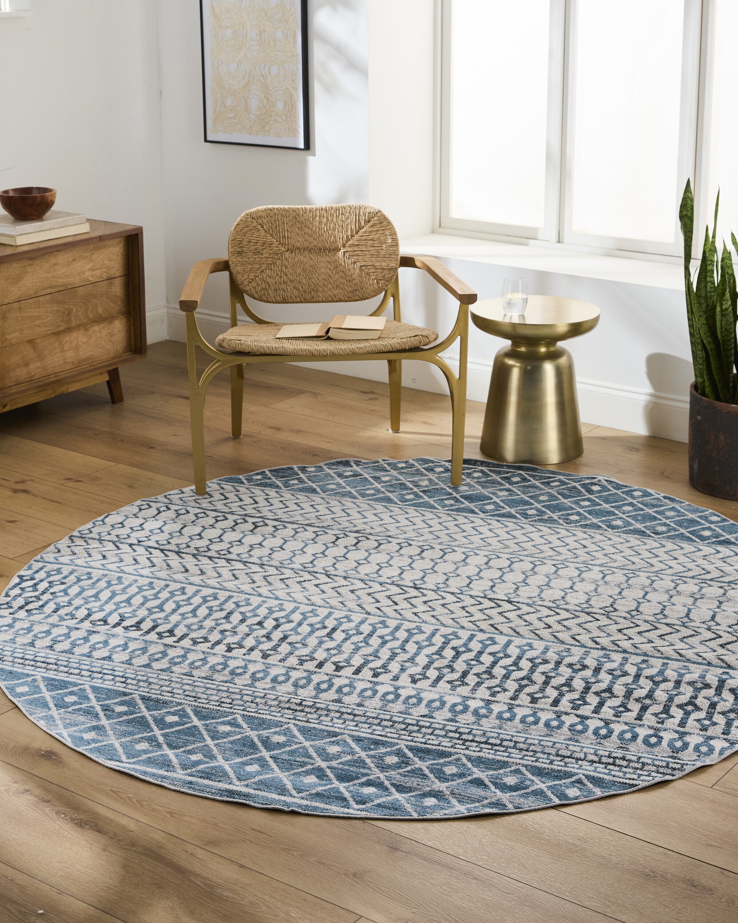 Livabliss LVR2335-67RD Lavadora 7 x 7 (ft) Polyester Blue/Multi Round Indoor Tribal Global Machine washable Area rug