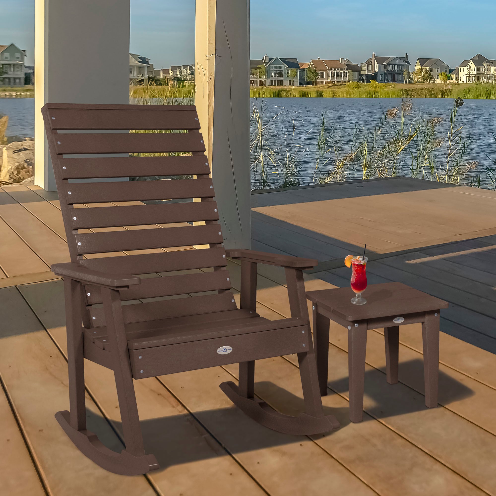 highwood BV-KT2RKCH202-MBR Riverside Mangrove Brown HDPE Frame Rocking Chair with Slat Seat