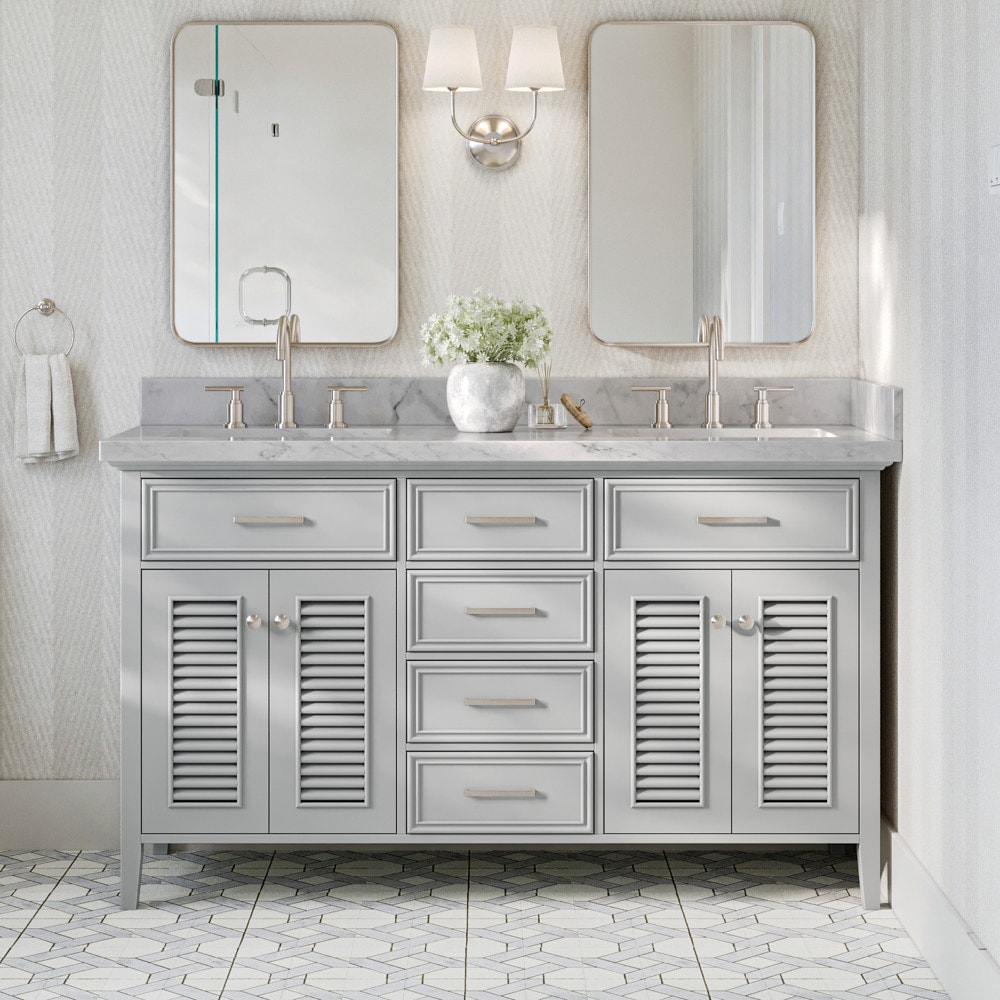 ARIEL D061D-VO-GRY Kensington 61-in Gray Undermount Double Sink Bathroom Vanity with White Natural Marble Top