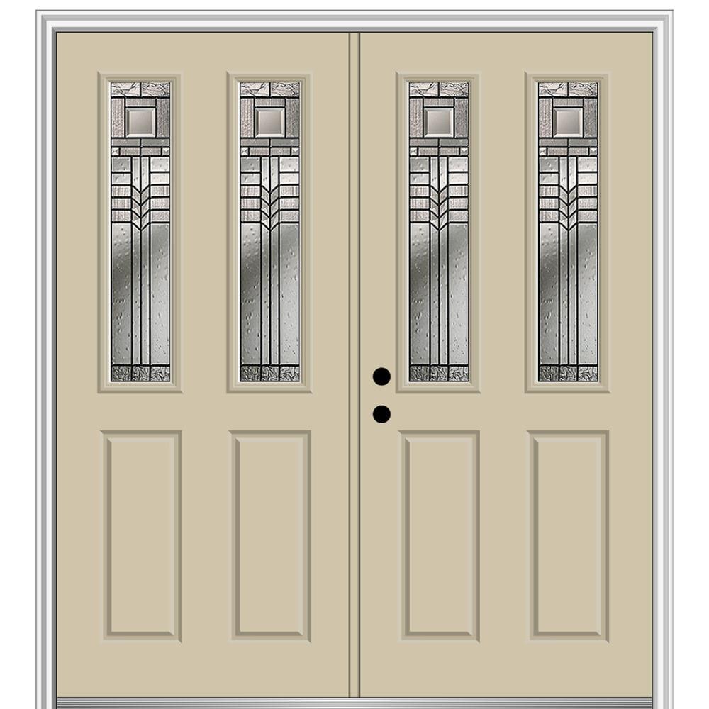 MMI DOOR ZZ3664921R 68-in x 80-in x 4-9/16-in Fiberglass Twin lite Right-hand inswing Wicker Painted Prehung Double Front Door with Brickmould Insulating core