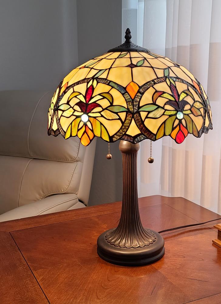 Antique Bronze 16.5" Tiffany Style Stained Glass Table Lamp
