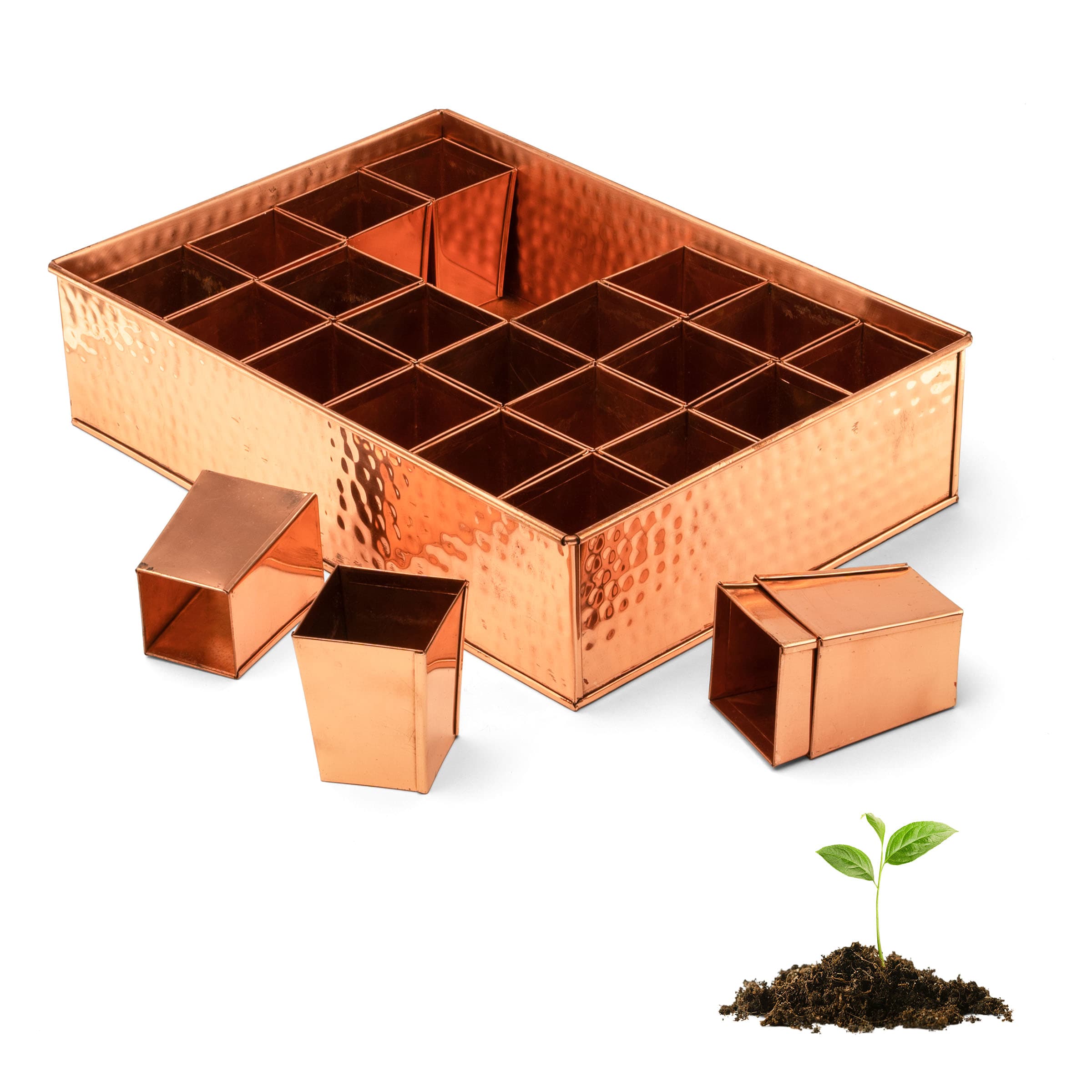 Kings County tools GW87A02-03 Seed Starter Tray - Copper Metal Seedling Tray with 24 Tapered Plant Starter Pots