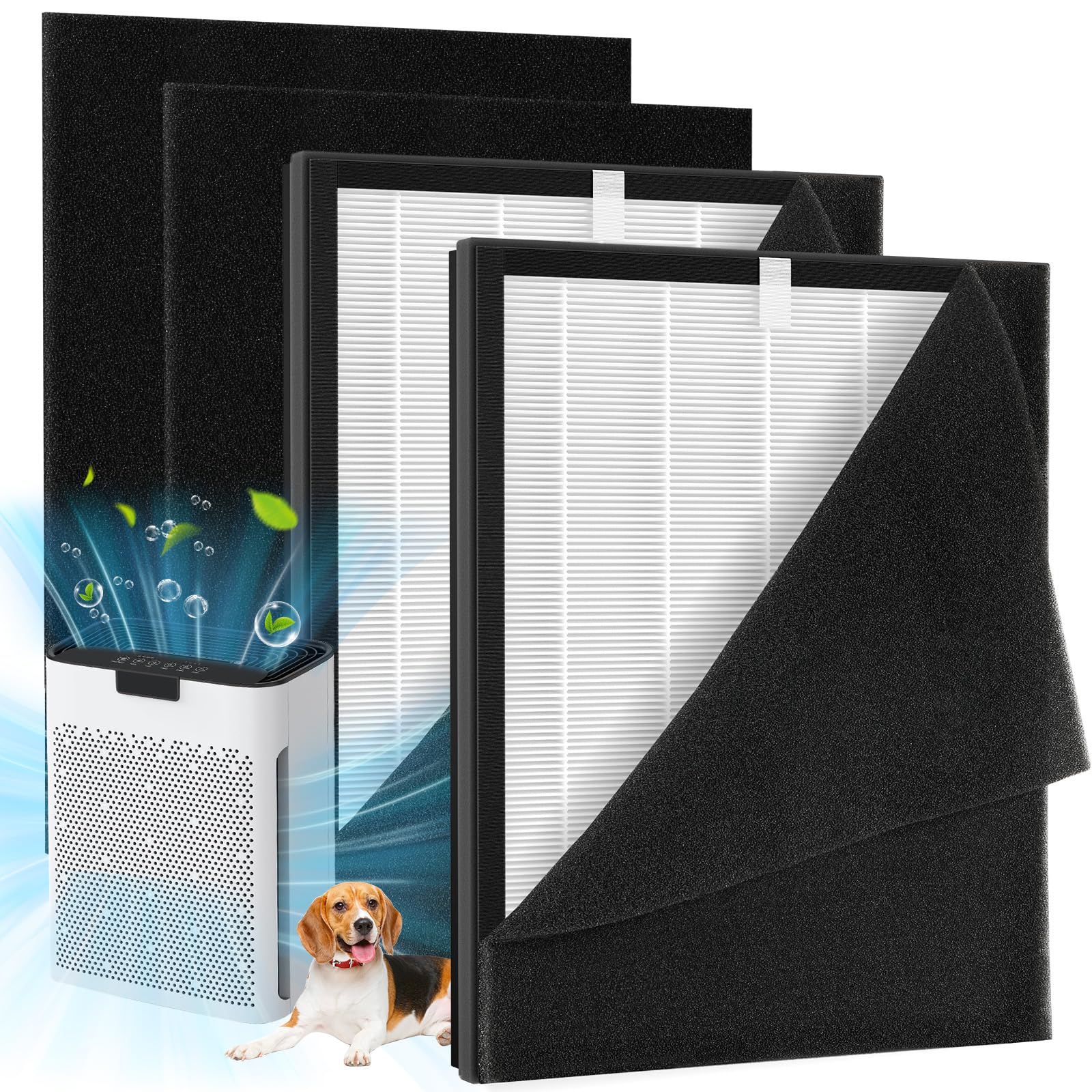 AOIZGMY  2 Pack KJ190L Air Purifier Filter Replacement Compatible with Large Room 2000 Sq Ft Includes 2 Filters and 4 Washable PreFilters
