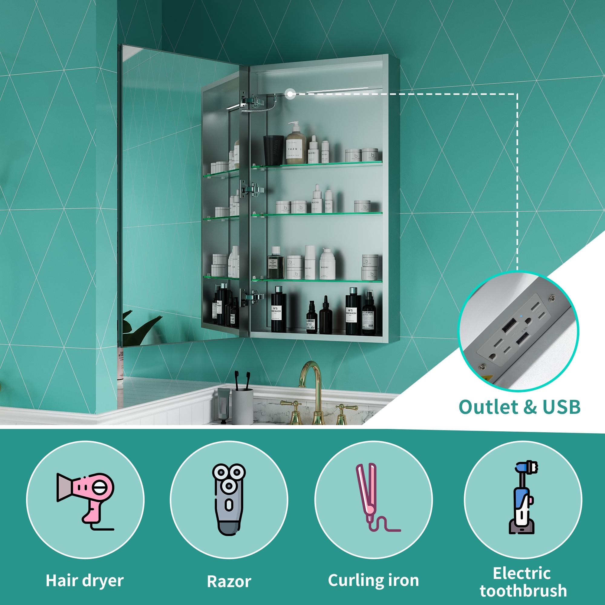 ExBrite LWSDHMC2028V5L Bathroom-Medicine-Cabinets - View #10