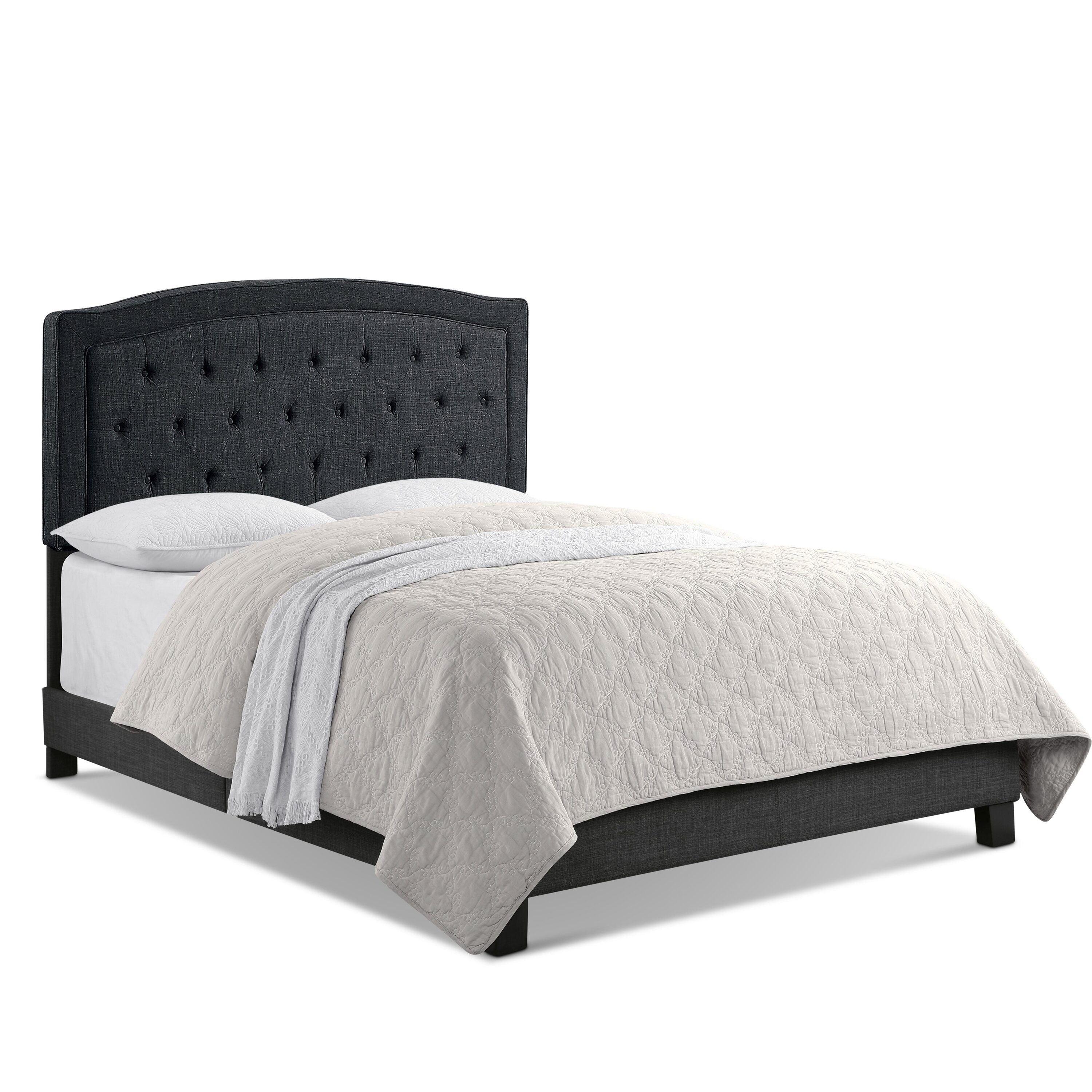 Boyel Living BL-C11-7K Upholstered Bed with Curved Button Tufted Headboard Modern Platform Bed Frame Solid Wood Structure