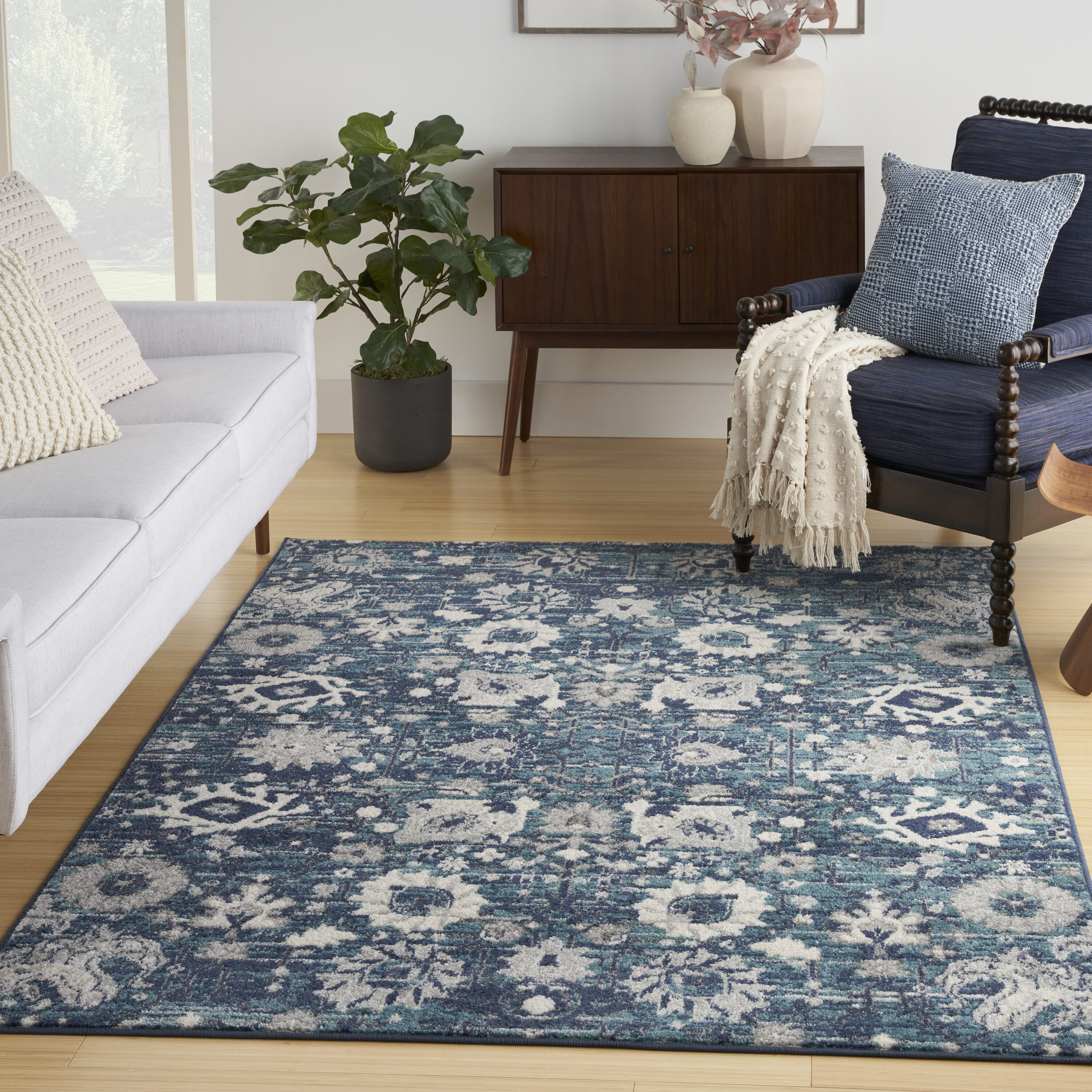 Nourison 099446900739 Passion 8 x 10 (ft) Loomed Polypropylene Surf Rectangular Indoor Floral/Botanical Bohemian/Eclectic Area rug