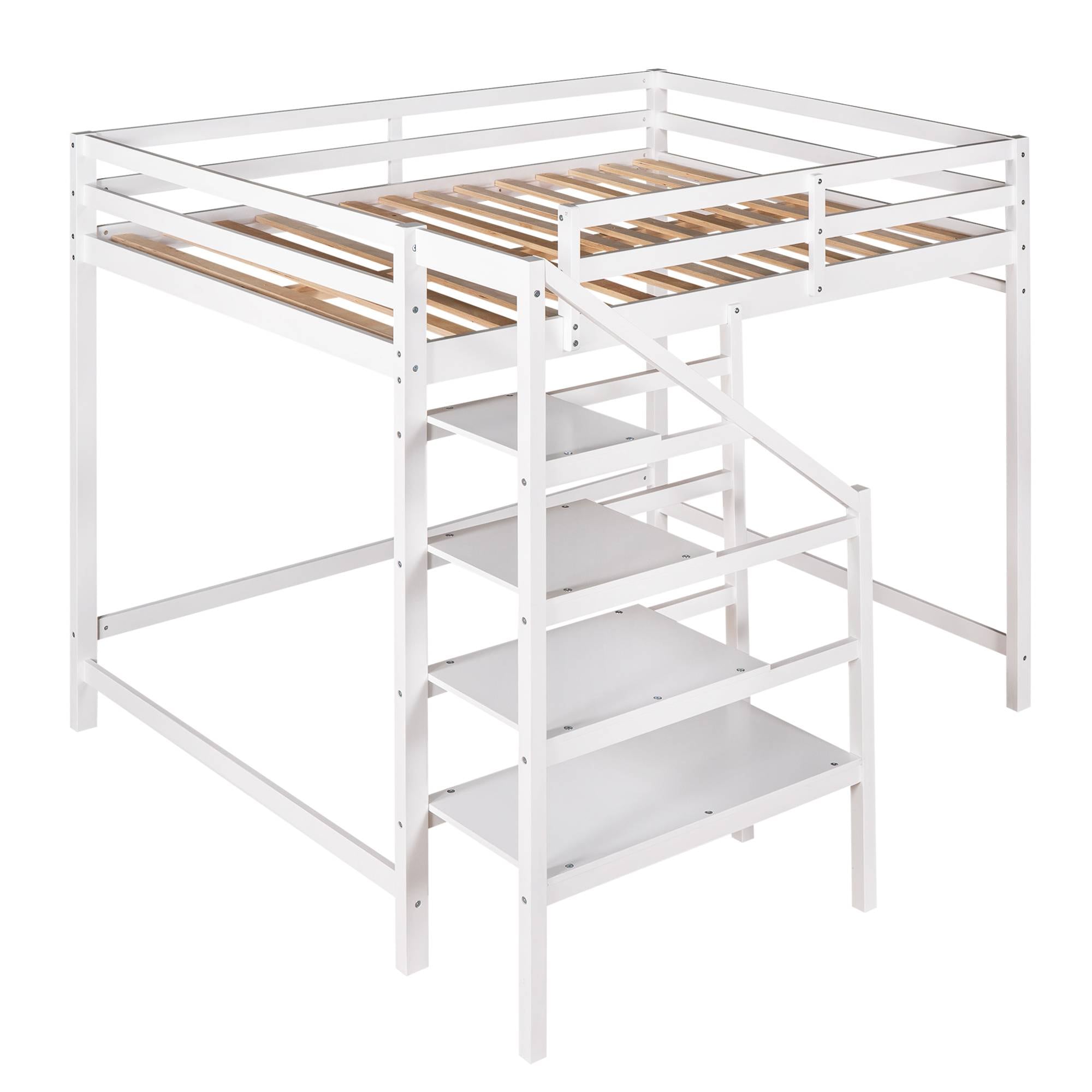 Yiekholo Contemporary Full Loft Bed with Stairs, White, Study Desk ...