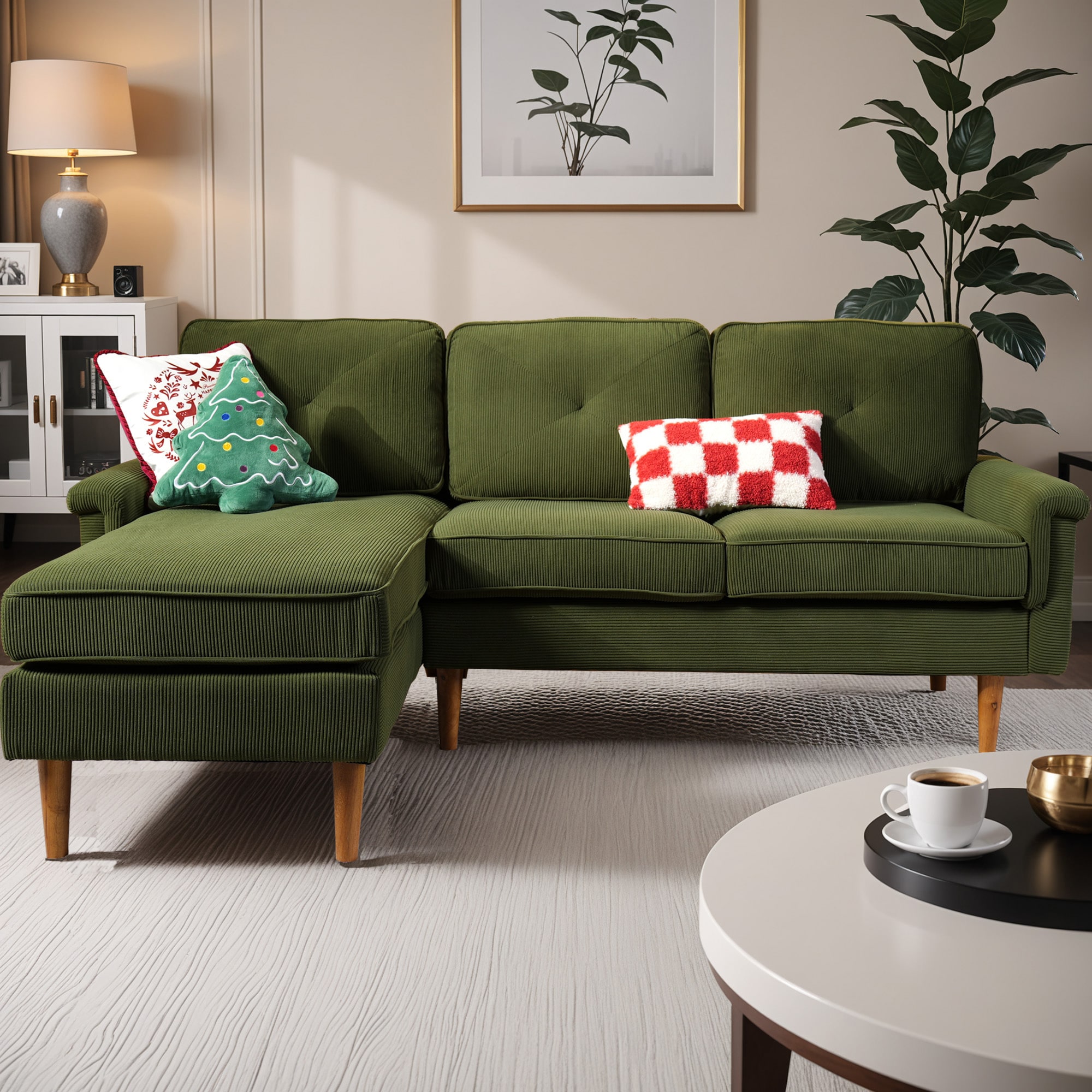 weaxty HMBNOPL660 84.61-Inches Modern Green Corduroy Sofa