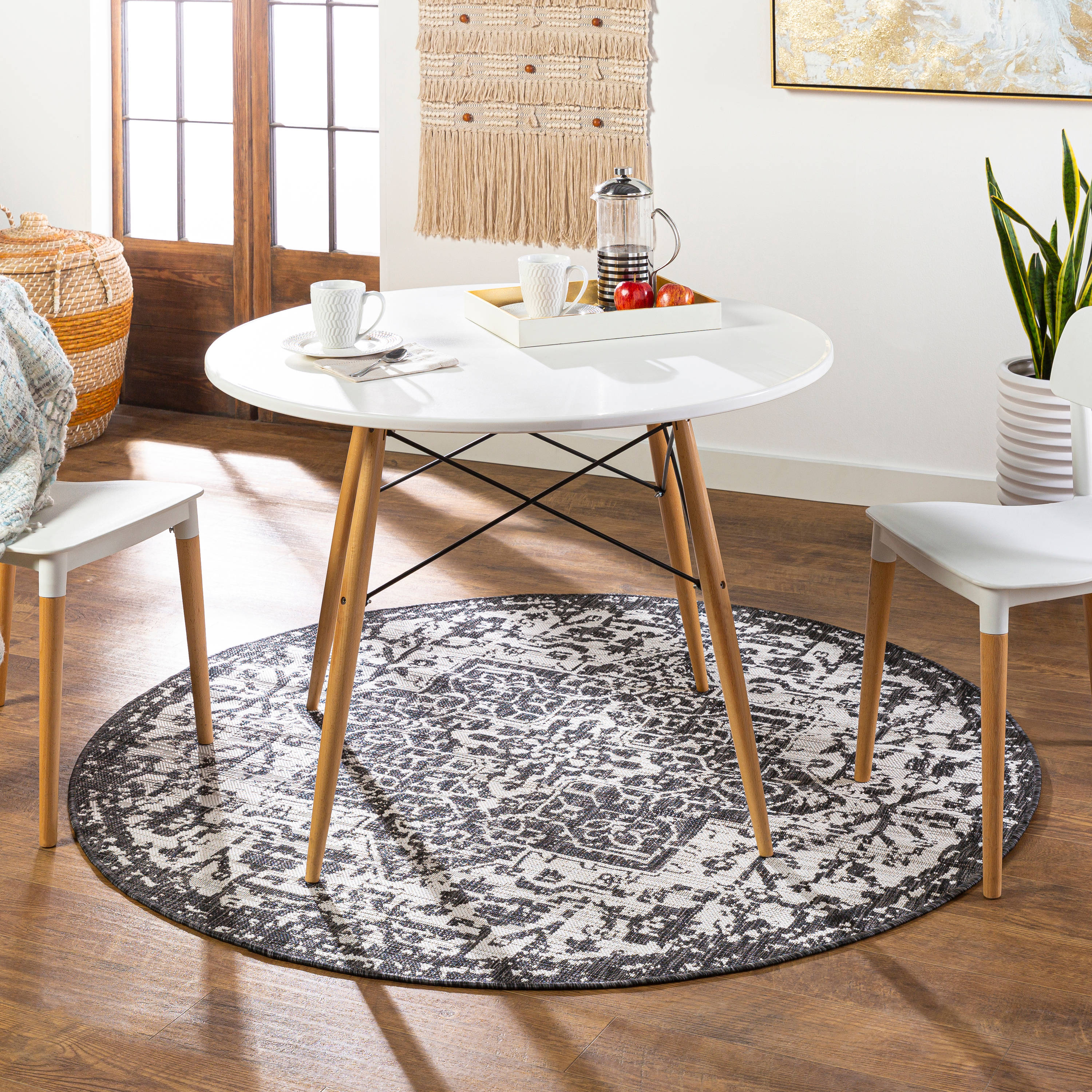 Livabliss EAG2379-53RD Eagean 5 x 5 (ft) Polypropylene Dark Gray Round Indoor/Outdoor Medallion Oriental Area rug
