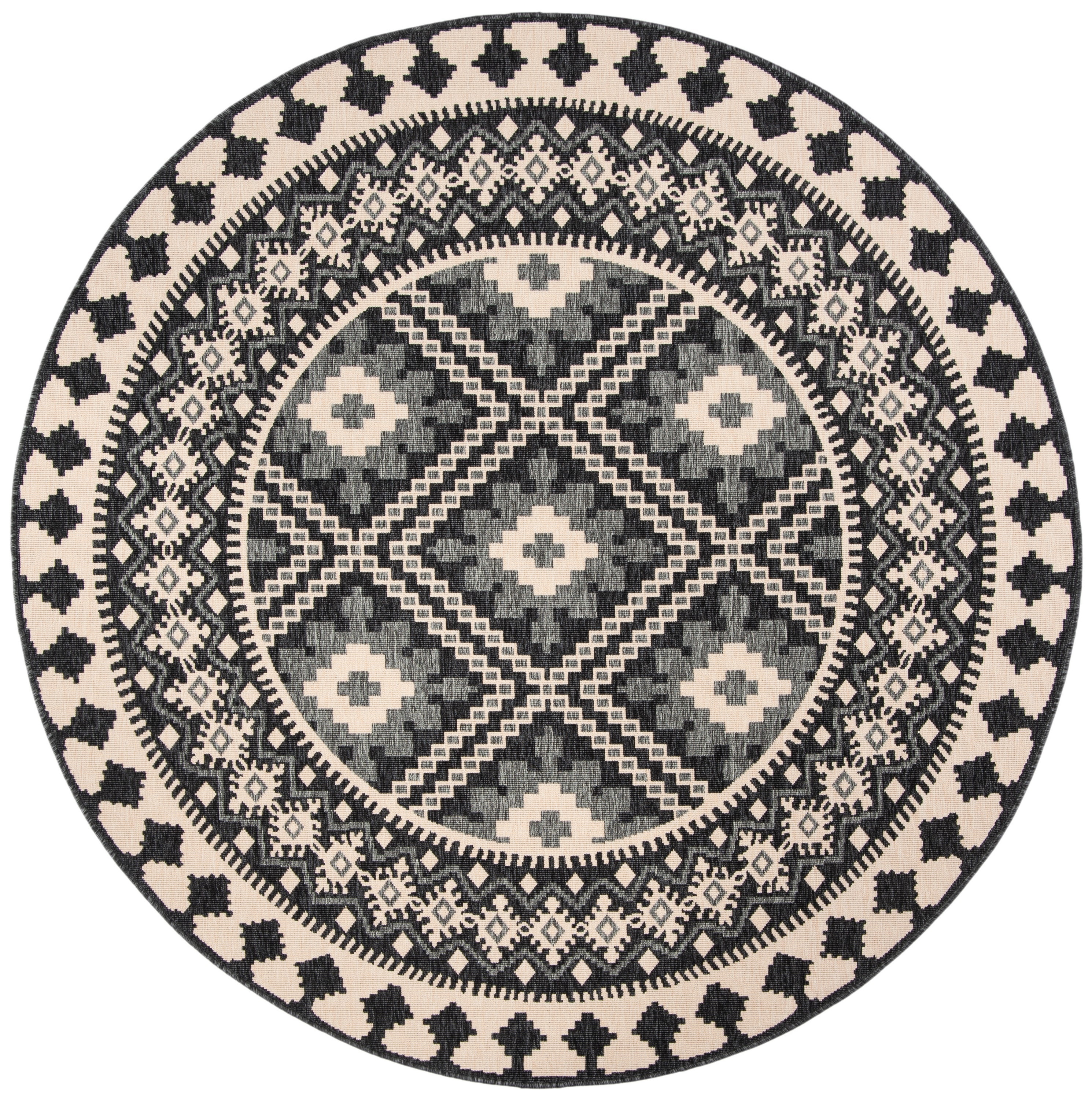 Easy-Care Gray Synthetic Round Rug, Stain & Weather Resistant