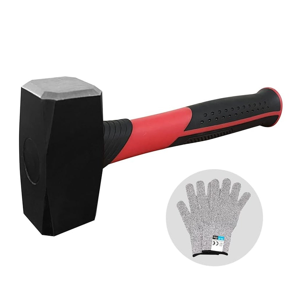 KIWDZFU 2.2 Pound Sledge Club Hammer with Work Gloves Mini Sledge Drilling Hammer Shock Resistant Non Slip Fiberglass Handle for Construction #LKI0817A724