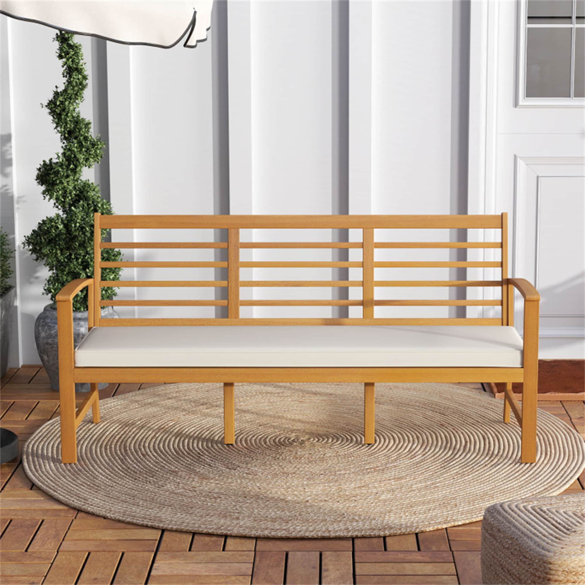 BABOOM BOM-72807WH-CO Patio Wood Bench 64-Inches W x 31.5-Inches H Natural Acacia Garden Bench