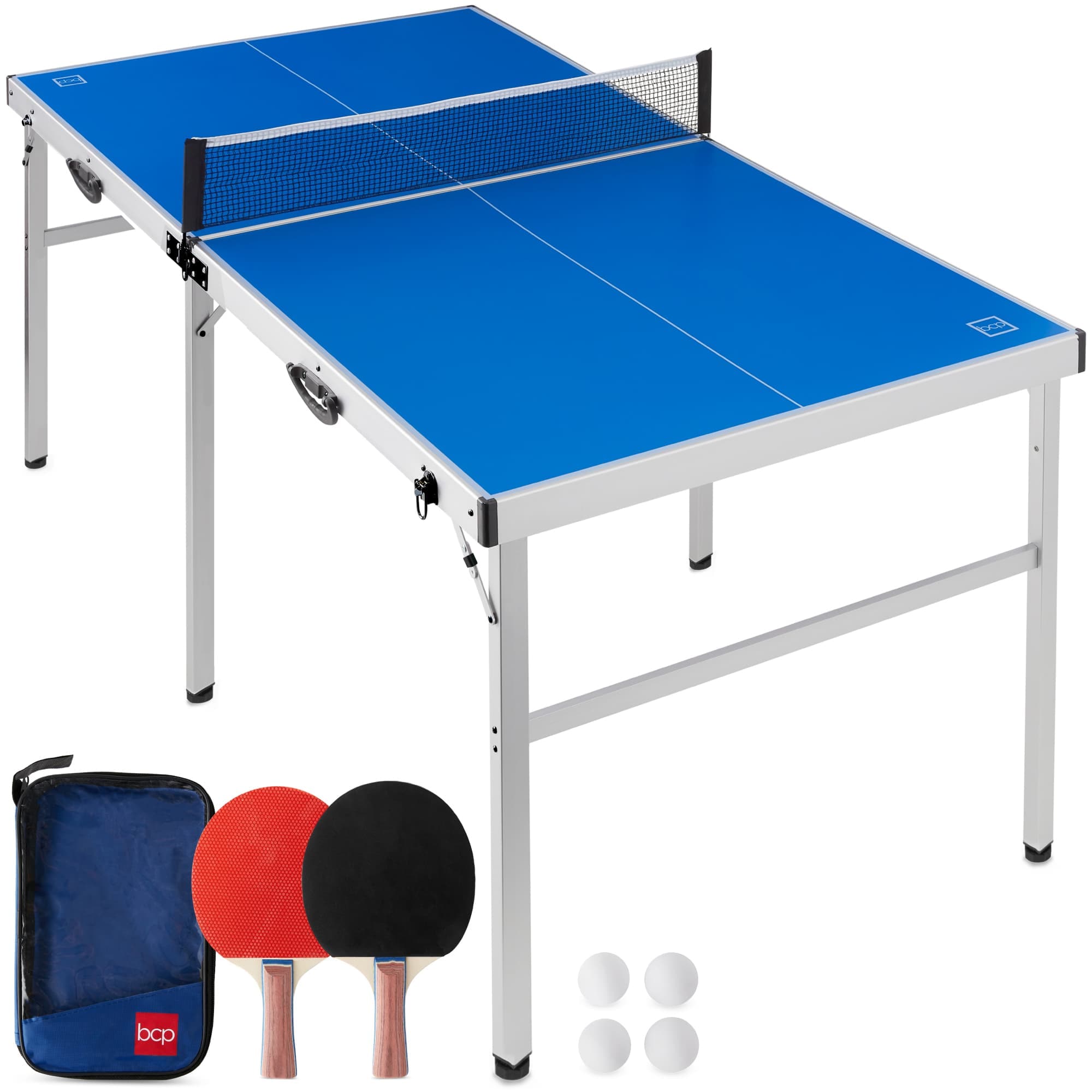 Best Choice Products SKY6252 6x3ft Portable Ping Pong Table Game Set Folding Table Tennis w/ 2 Paddles Balls - Blue