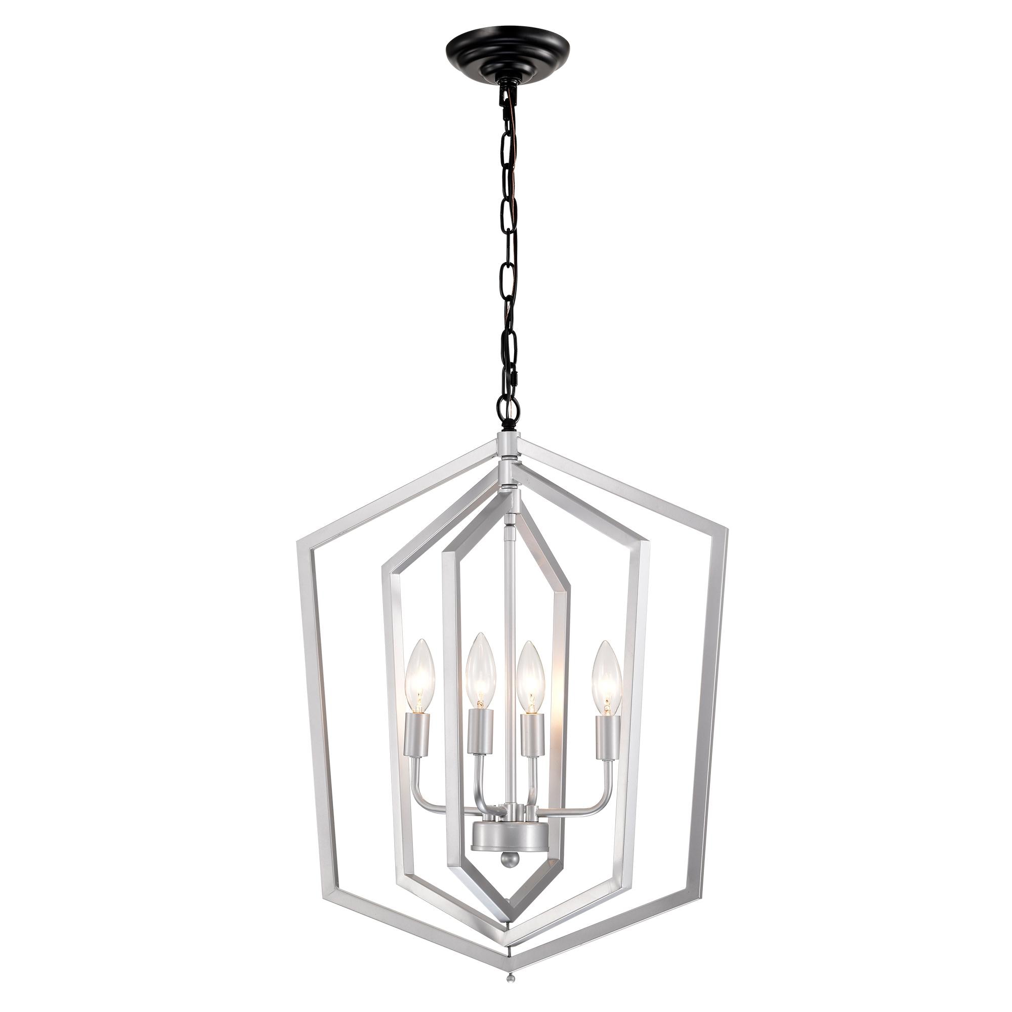 Bayfeve BFHM-610-LT Adjustable Height Vintage Rustic Cage Light 4 -Light Brushed Chrome Vintage Cage For Use in Bedrooms, Dining Rooms, Foyers, Kitchens, Living Rooms Chandelier