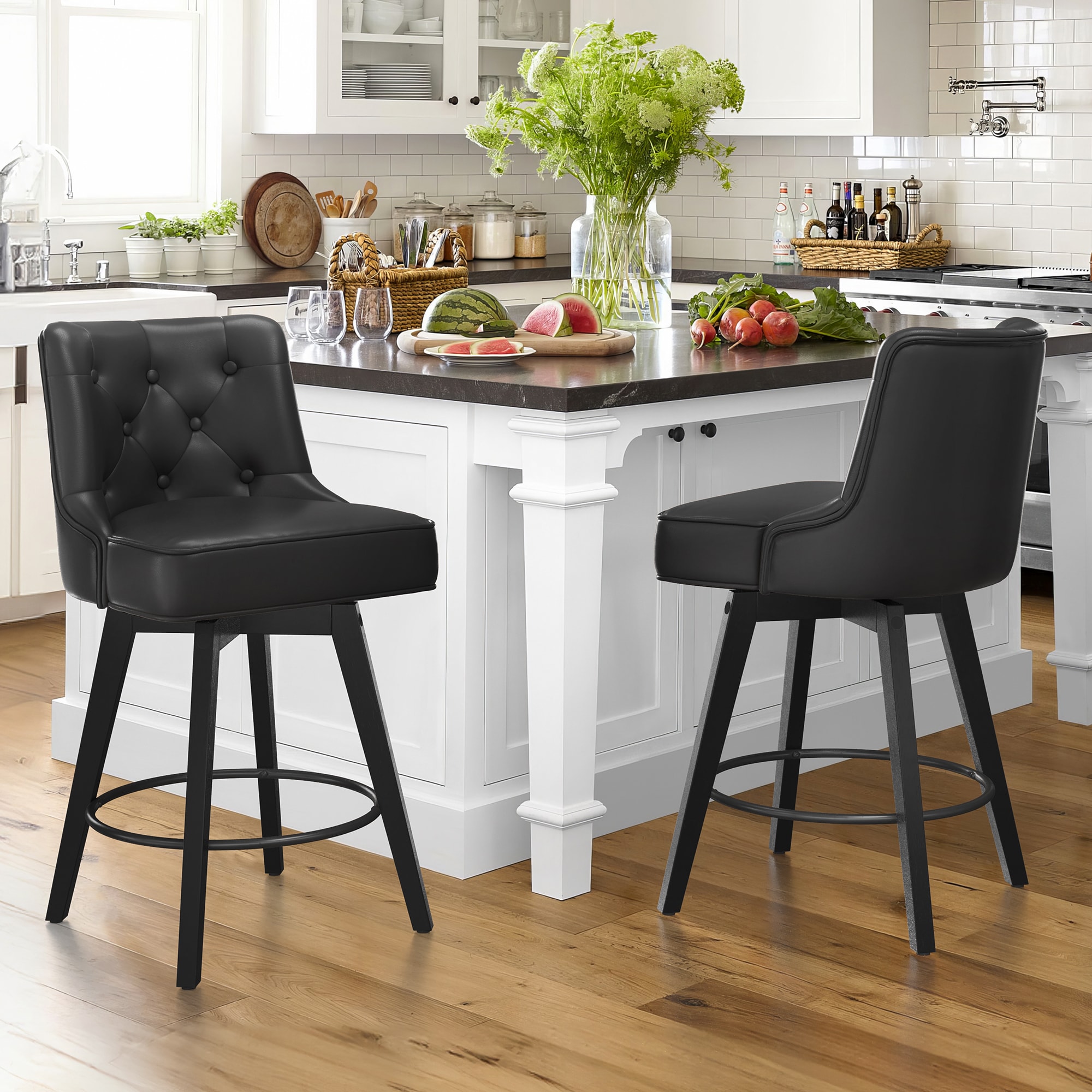 Set Of 2024 2 Faux Leather Bar Stools (Black)