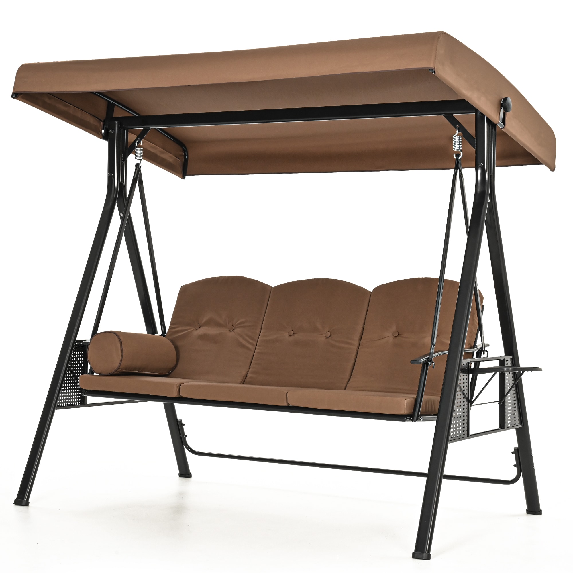  QQY-HTP3-WL1 3-Person Patio Swing 3 -person Brown Iron Outdoor Swing