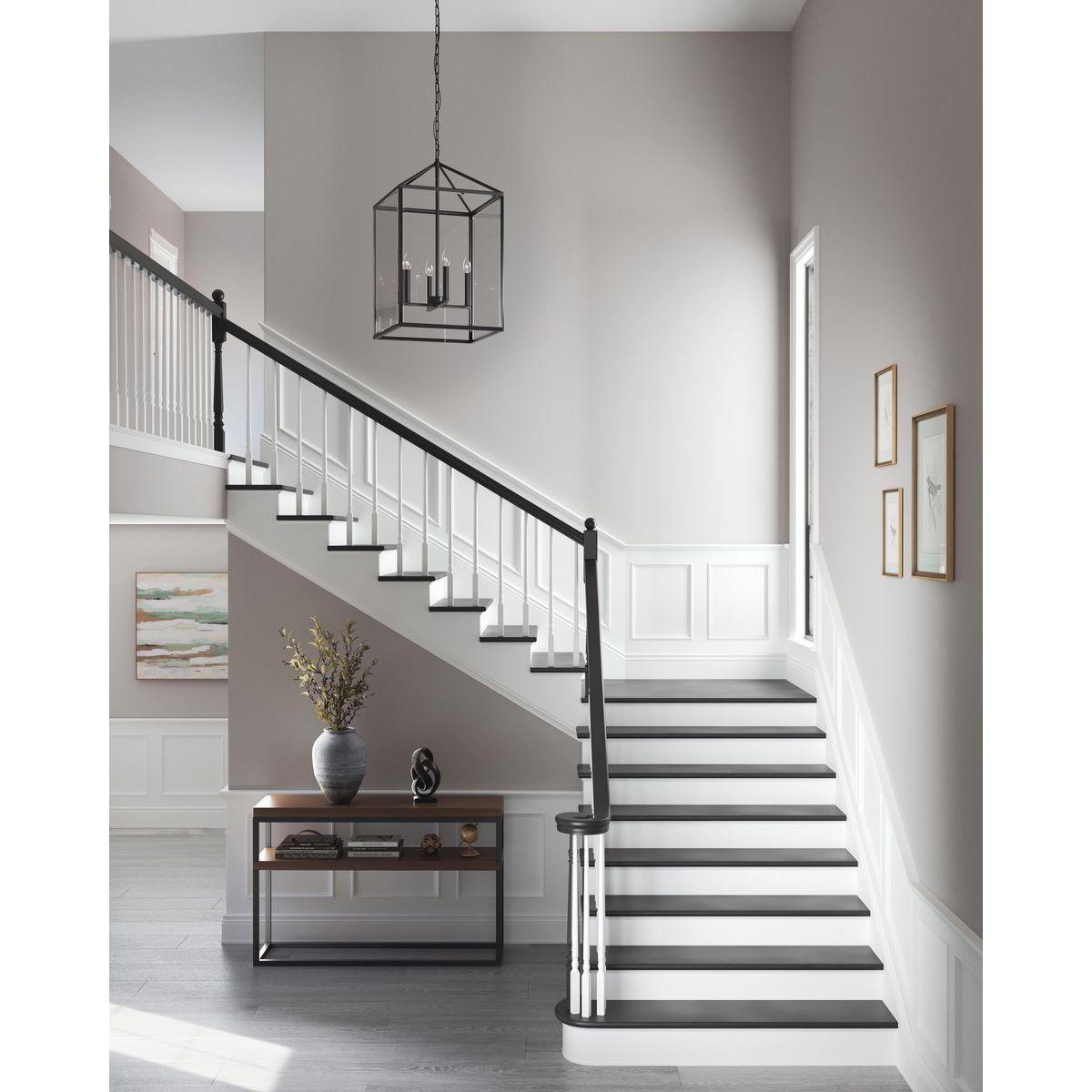 Hillcrest Matte Black 4-Light Glass Foyer Chandelier