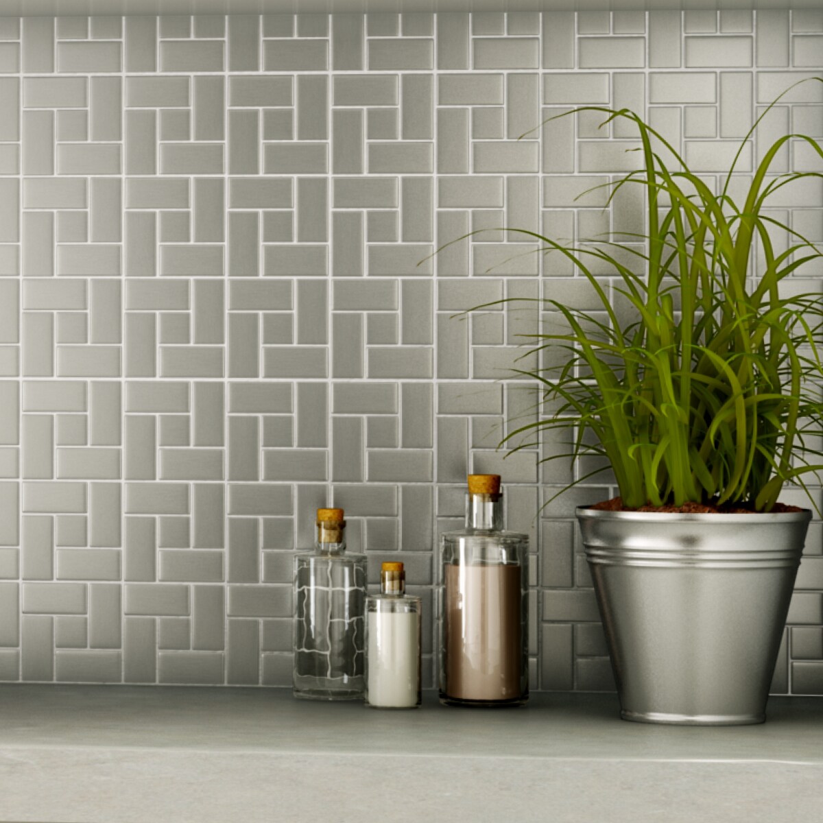 Aspect Metal Peel and Stick Brushed Stainless Metal Wall Tiles