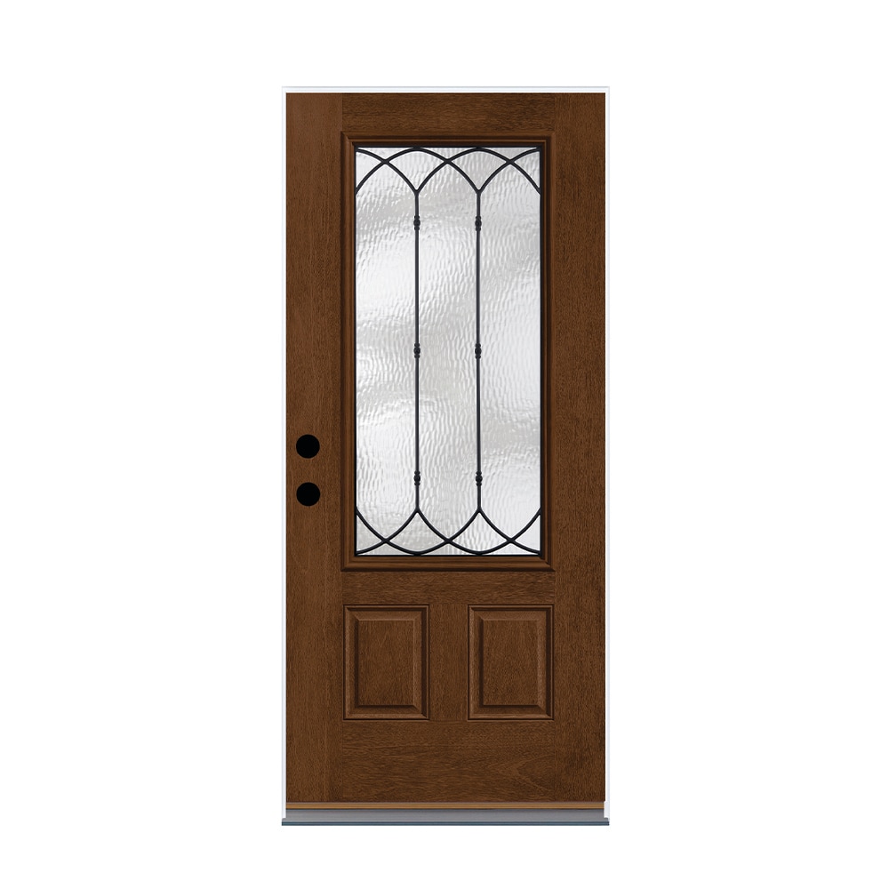 Therma-Tru Montebello 36-in x 80-in x 4-9/16-in Fiberglass 3/4 Lite Right-Hand Inswing Walnut Stained Prehung Front Door Insulating Core in Brown -  TTB646423