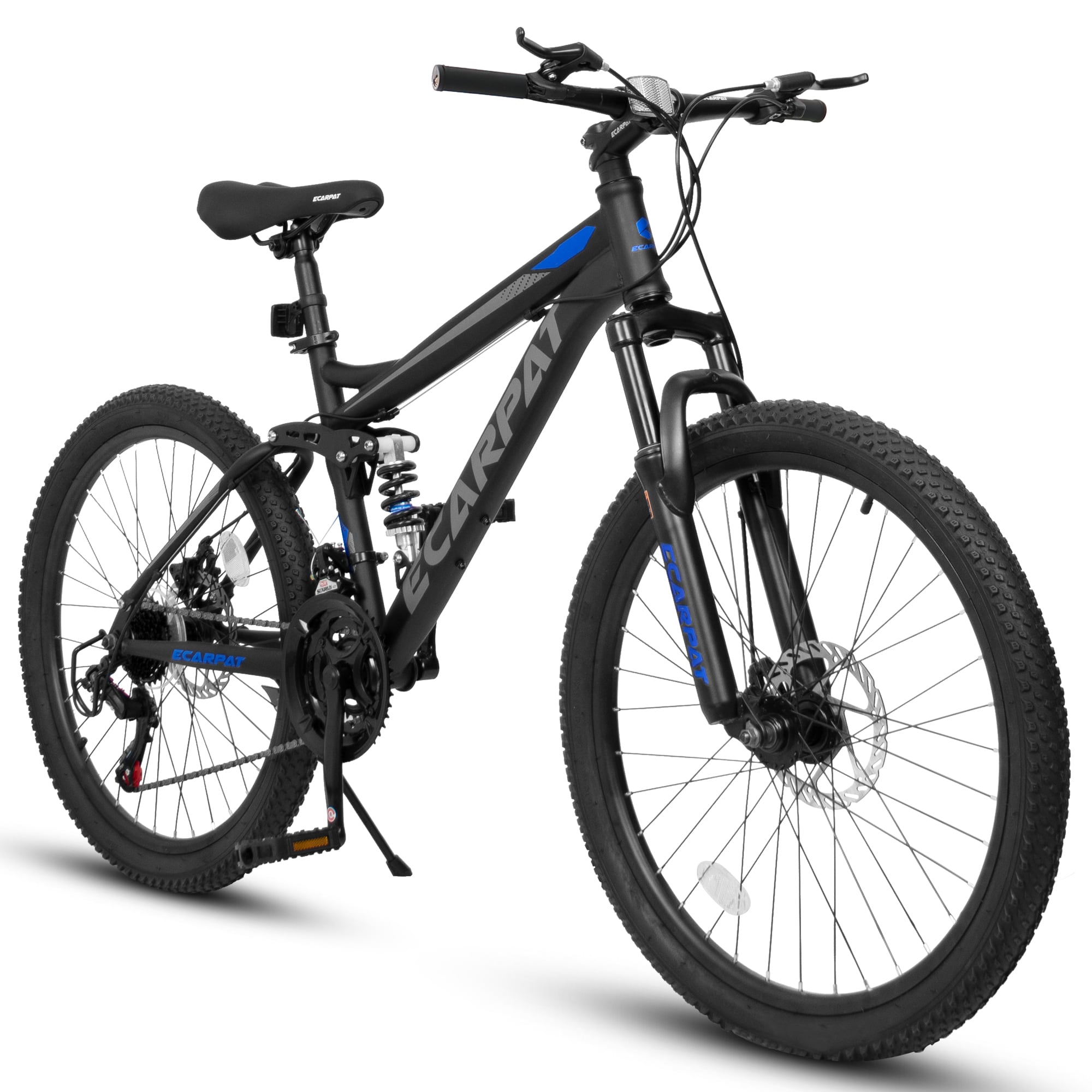 WOQWOQ Full Suspension Mountain Bike Dual Shock Absorbers Mechanical Disc Brakes Outdoor Riding Black