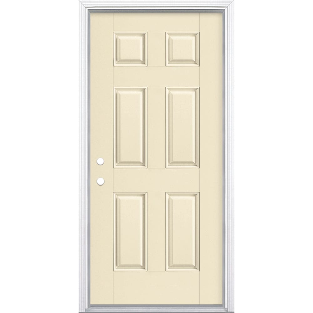 Masonite 1218336 36-in x 80-in x 4-9/16-in Fiberglass No glass Right-hand inswing Bisque Painted Prehung Front Door with Brickmould Insulating core