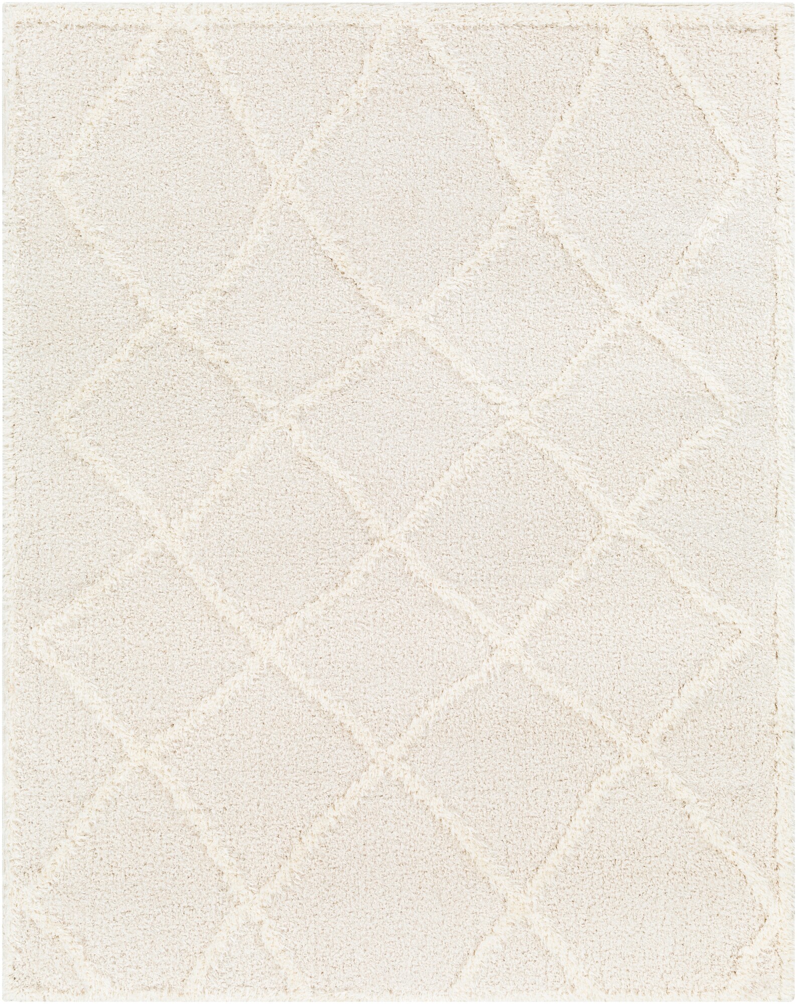 Beni Mini White Shag Rug with Black Diamond Pattern - 3'2 x 3'4