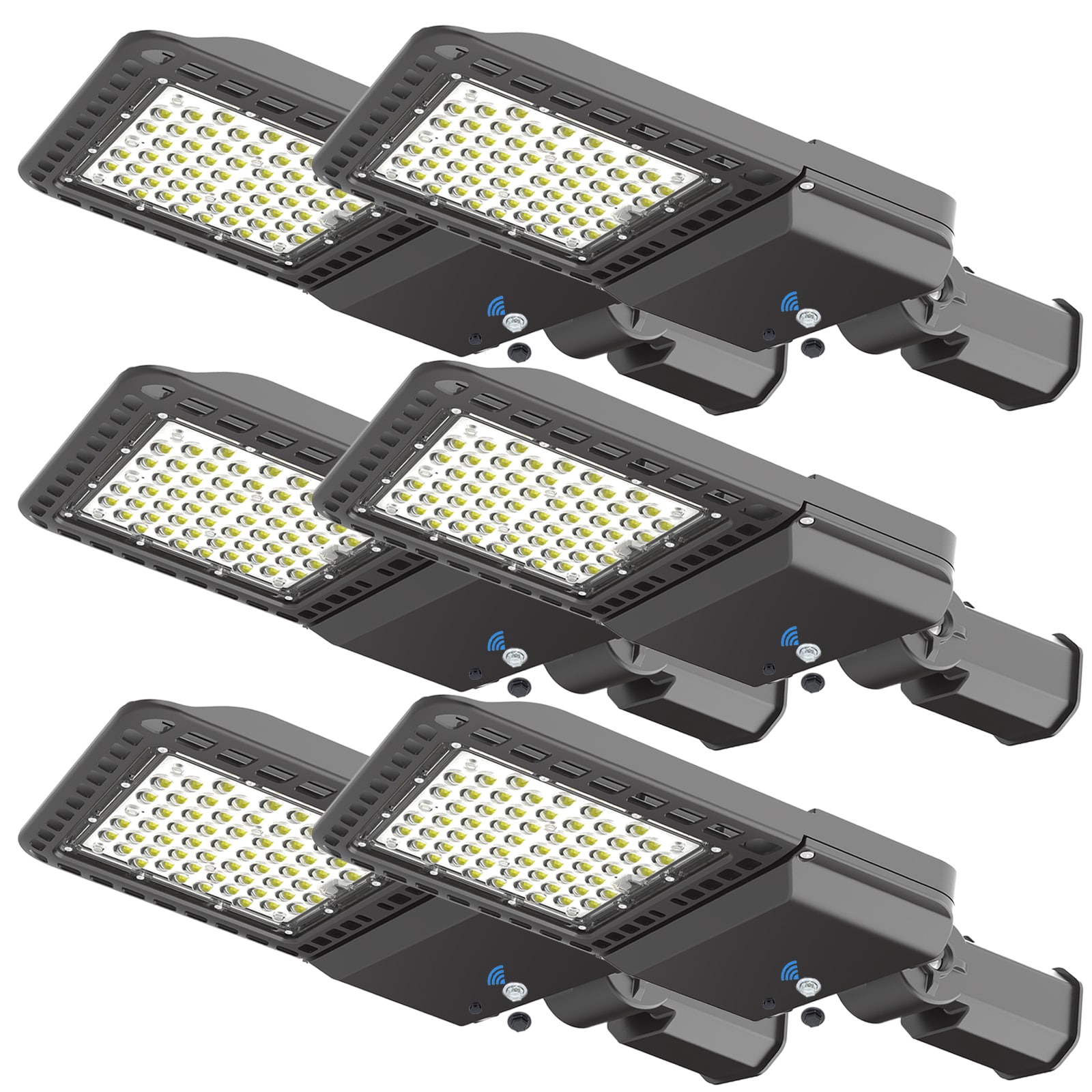 SEURON 6 Pack 200W LED Parking Lot Shoebox Lights with Slip Fitter Photocell 28000LM 5000K IP65 Waterproof for Warehouse