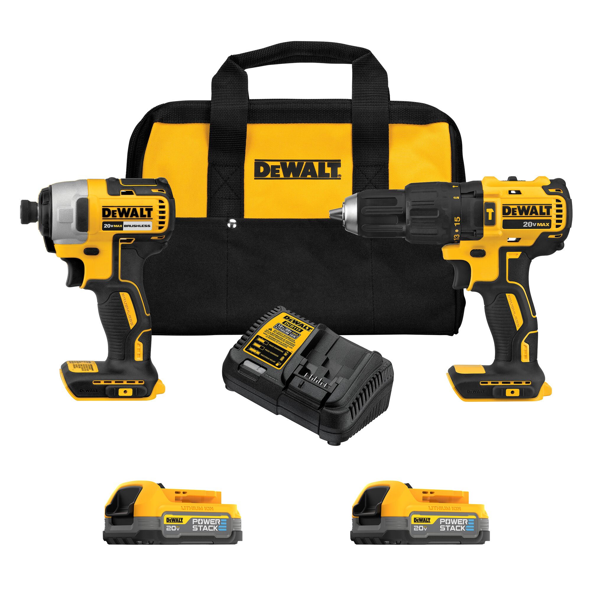 DEWALT 20V MAX POWERSTACK 2 Tool Combo Kit with 2 Batteries Charger and Tool Bag in the Power Tool Combo Kits department at Lowes