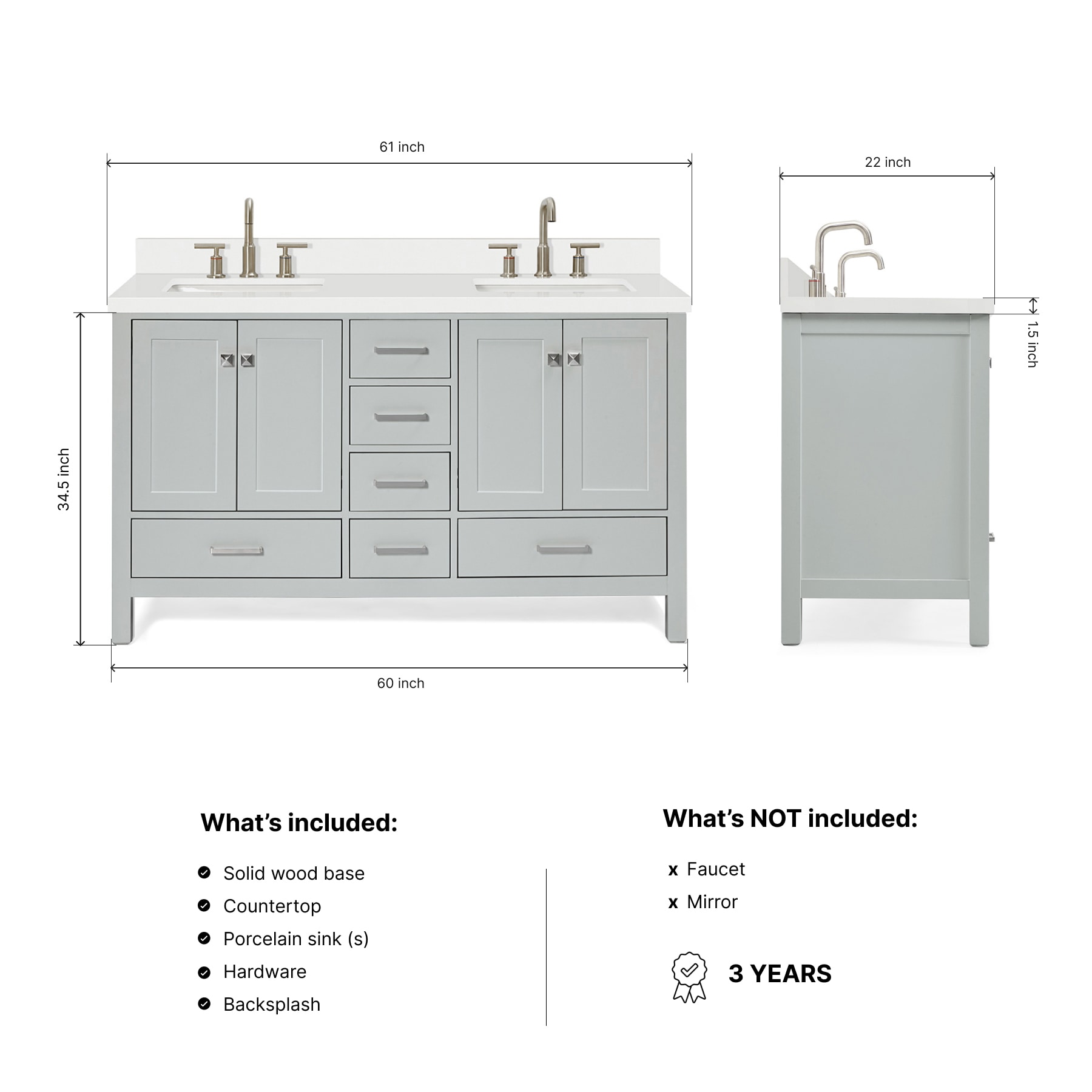 ARIEL A061DWQRVOGRY Bath-Vanity-Combo - View #3