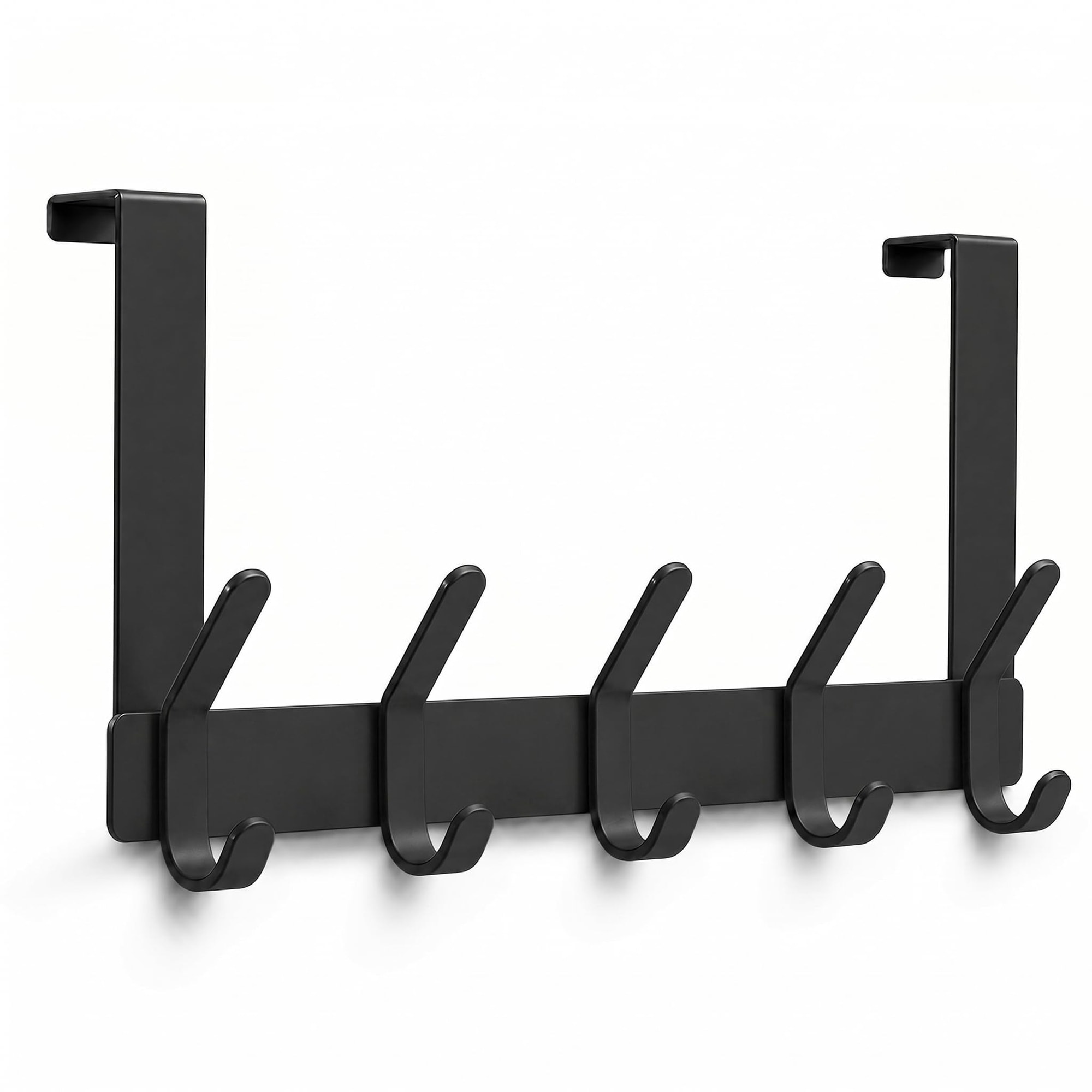 Phyfalip  Over The Door Hooks Hanger with 7 Inch Arms for Heavy Coats Towels Fits Standard 1 3 8 Inch Doors Rustproof Matte Black Organizer