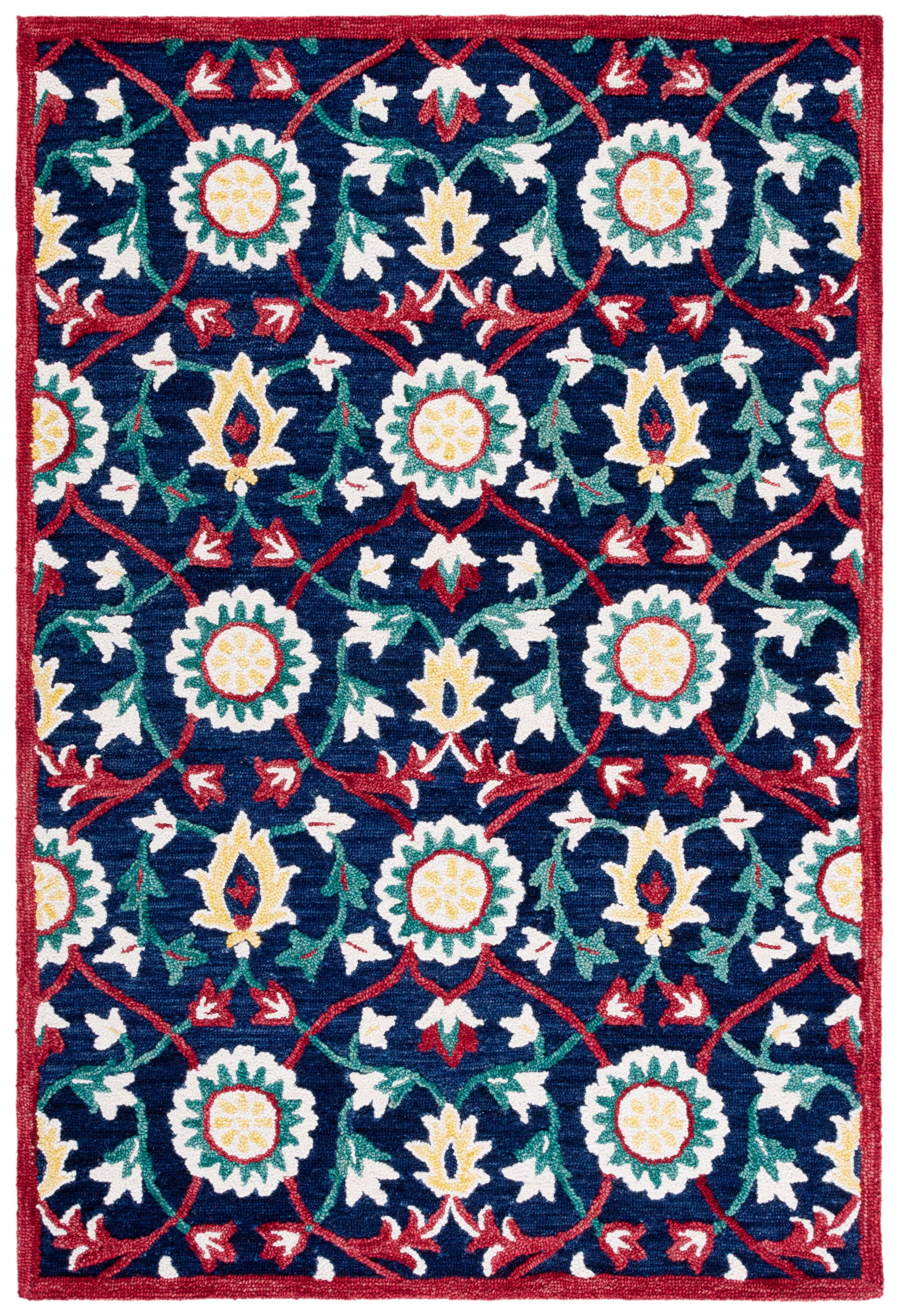 Safavieh BLM564N-4 Blossom Lila 4 x 6 (ft) Tufted Wool Navy/Red Rectangular Indoor Abstract Bohemian/Eclectic Area rug