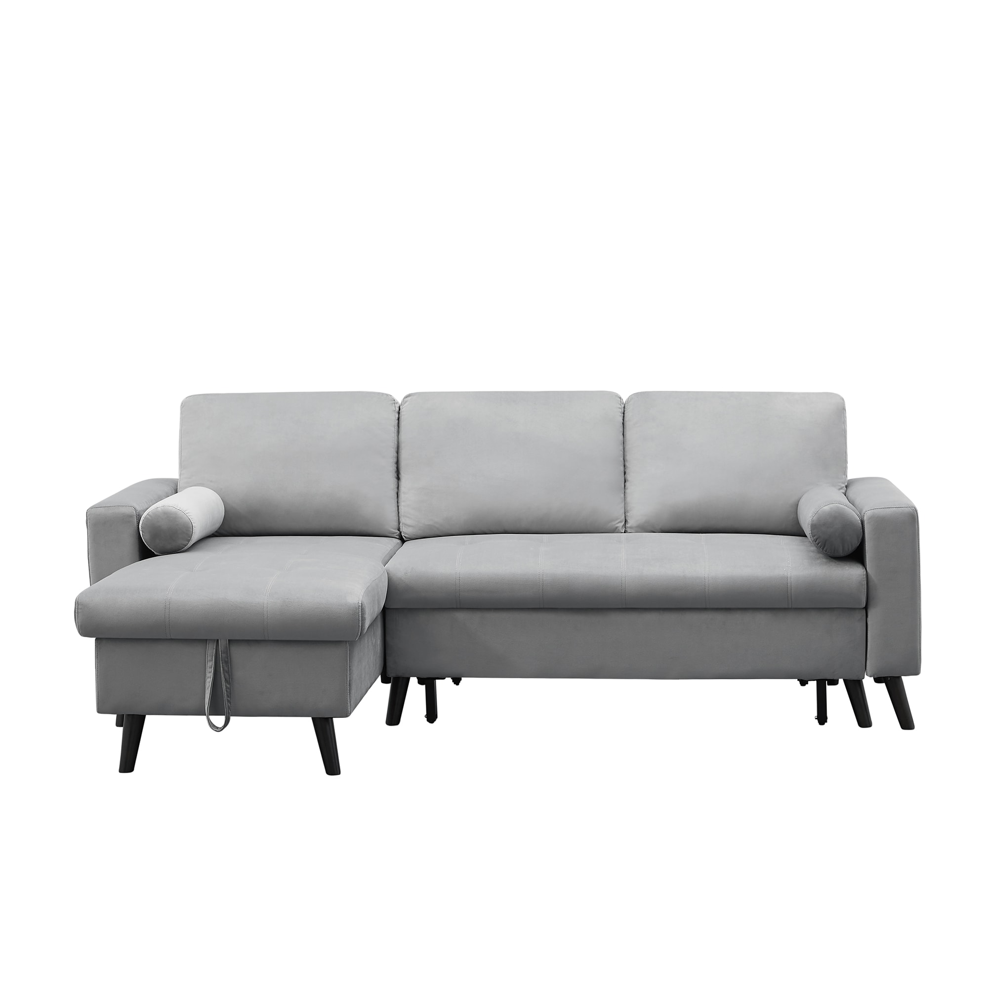 Clihome Pull-Out Sofa-Bed 60-in Modern Light Gray Velvet 3-seater