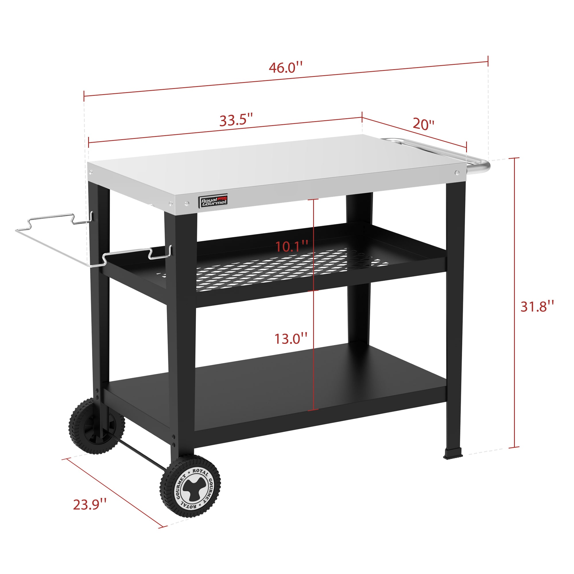 Royal Gourmet Movable 3-Shelf Stainless Steel Grill Table Silver Steel ...