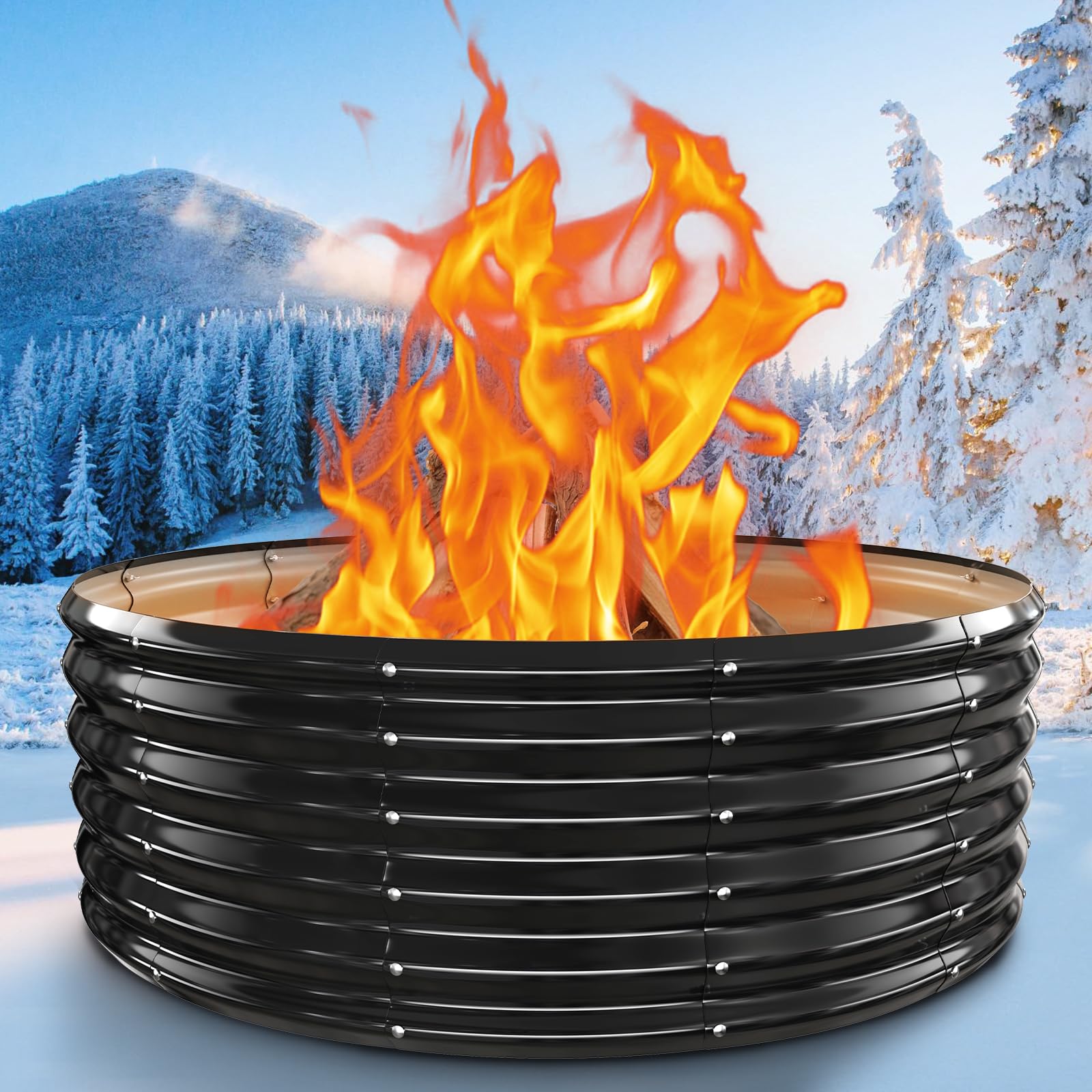 Vrbgify - 48 Inch Outdoor Fire Pit Ring 17 Inch Tall Heavy Duty Galvanized Steel Wood Burning Fi...