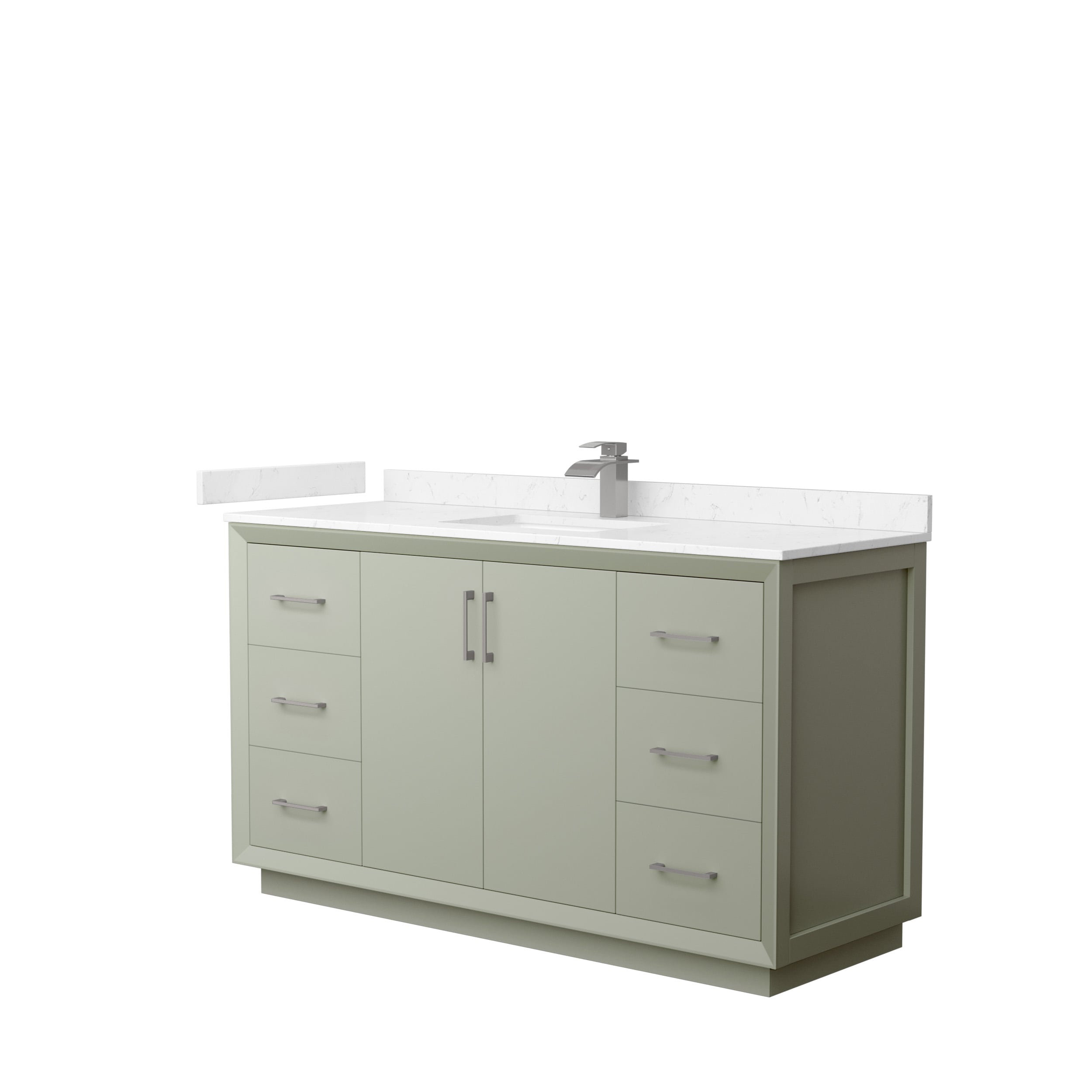 Wyndham Collection WCF414160SLGC2UNSMXX Strada 60-in Light Green with Brushed Nickel Trim Undermount Single sink Bathroom Vanity with Carrara cultured marble Cultured marble Top