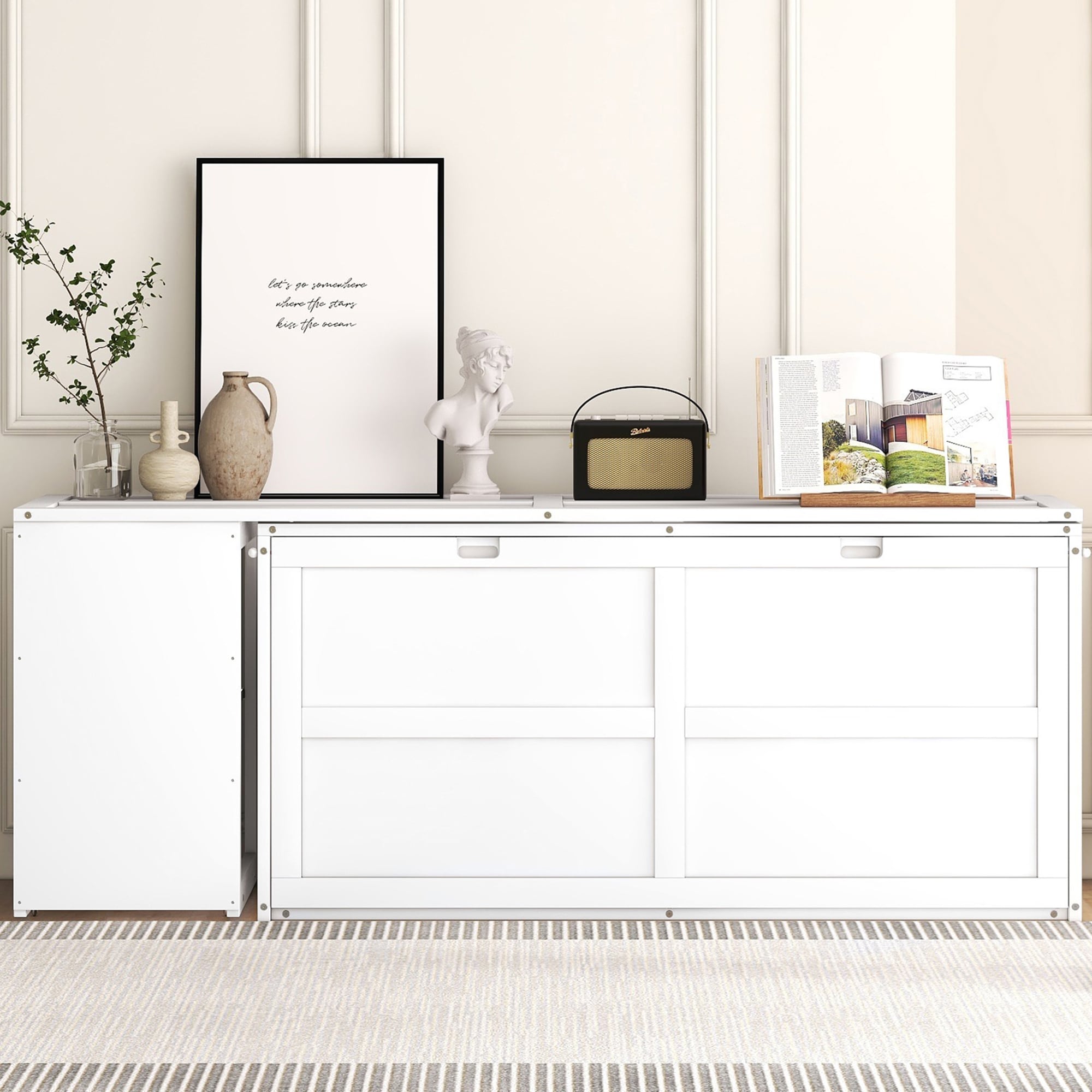 LUXEYARD Queen Size Murphy Bed with Rotable Desk White