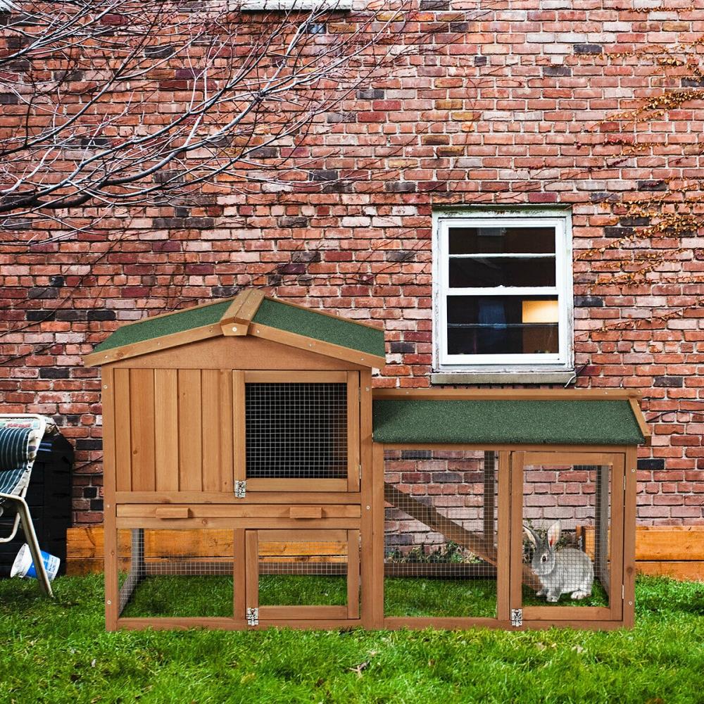 WELLFOR Brown Wood Convertible Chicken Coop and Rabbit Hutch PS-HWY ...