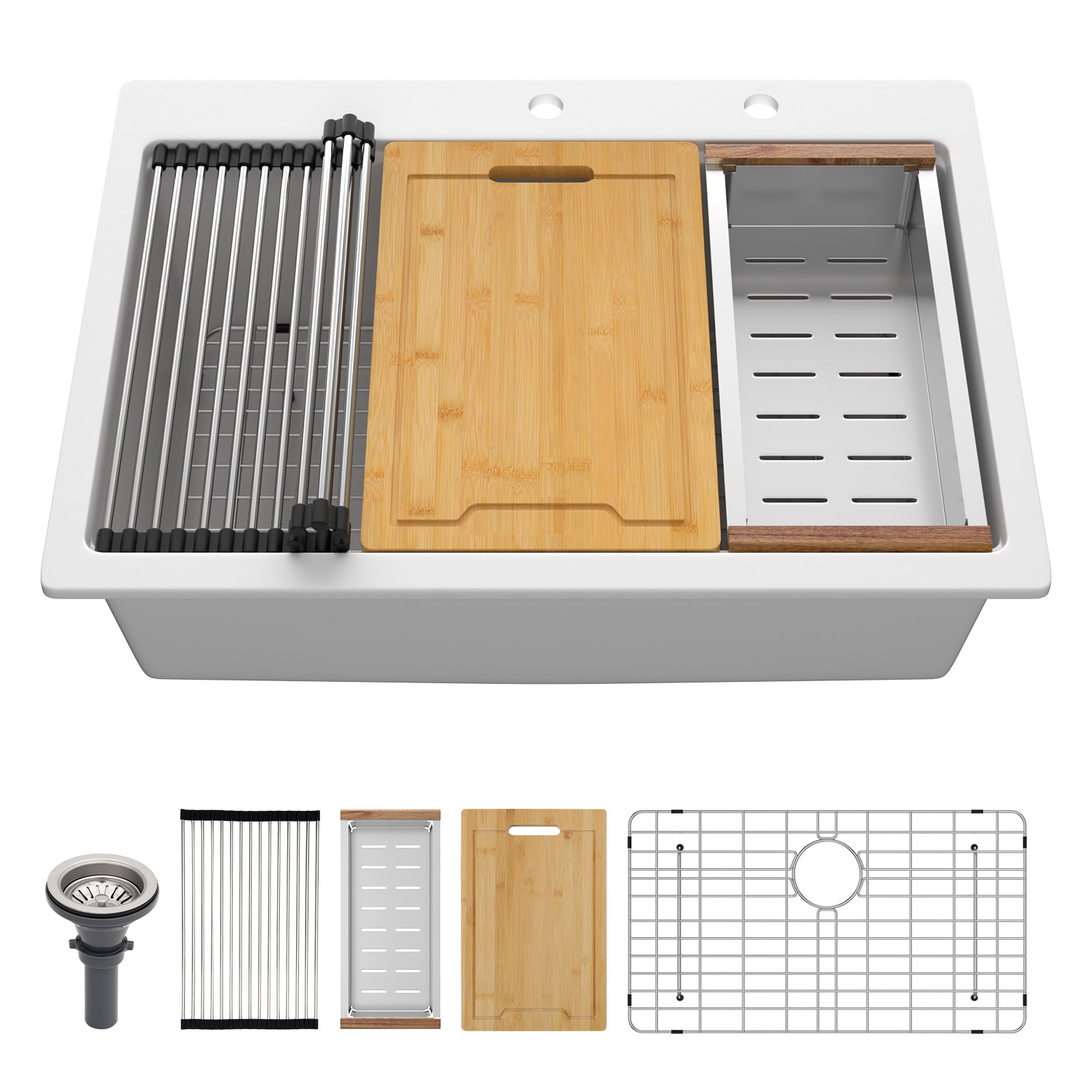 Lordear LD-SYSWHTS30 Drop-in 30-in x 22-in Quartz Single bowl Workstation Kitchen Sink