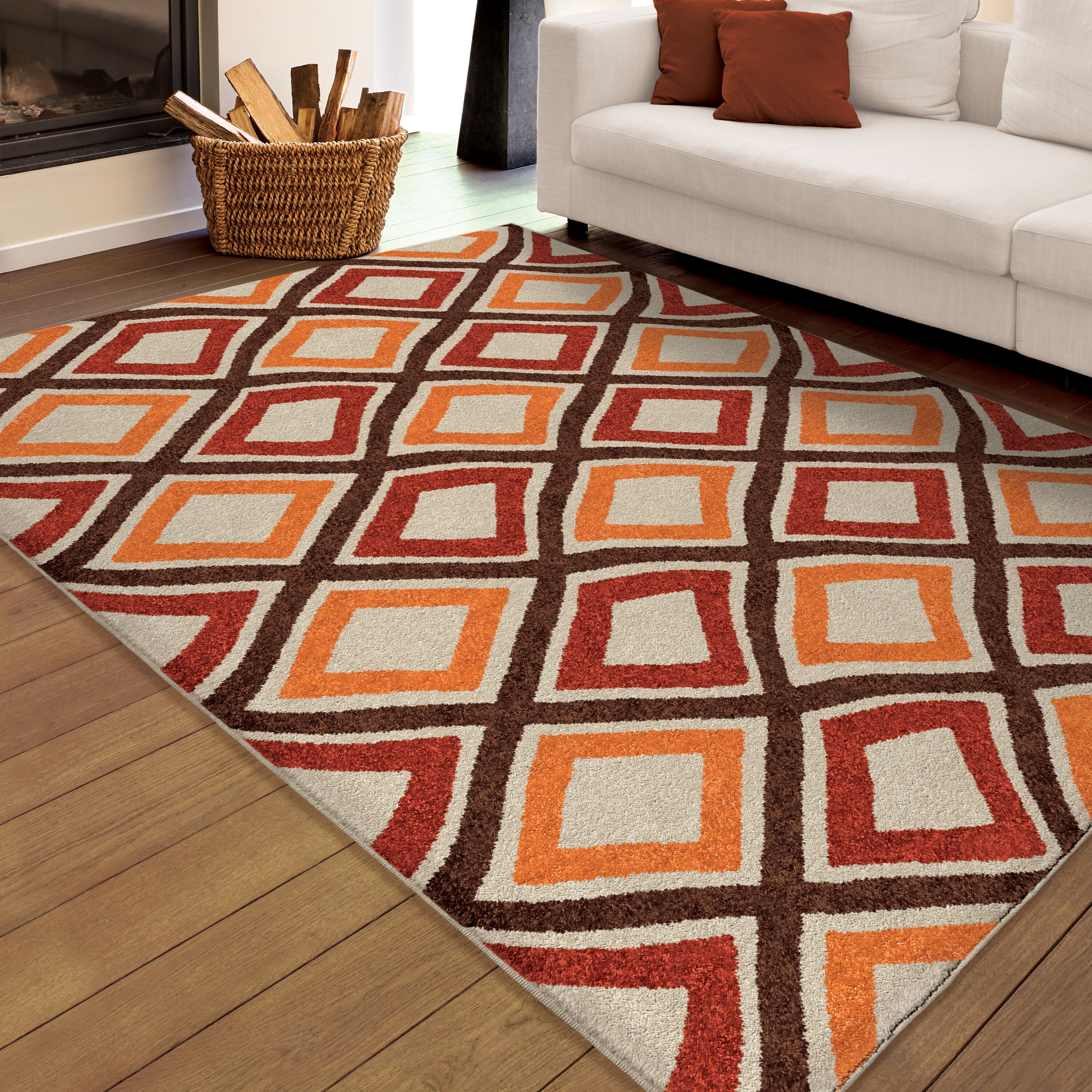 Orian Rugs Swirly Squares 5 x 8 Indoor/Outdoor Geometric Area Rug at ...