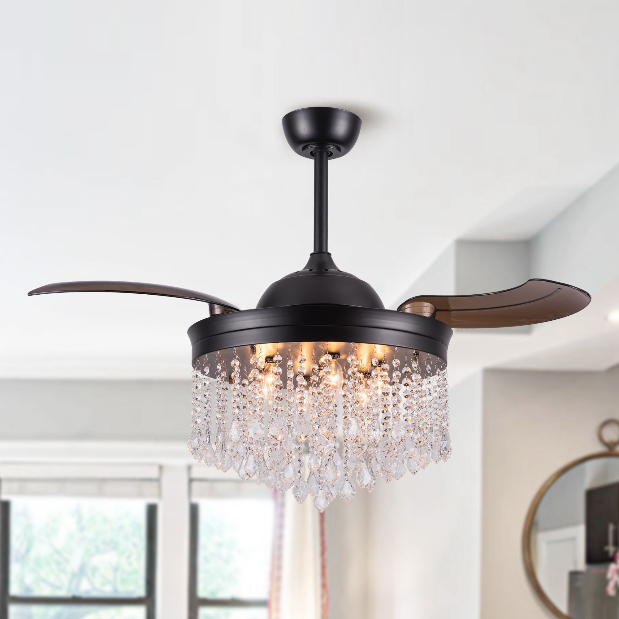 Parrot Uncle F4706BK110V 42-in Black with Dark Brown Blades Fandelier Ceiling Fan Light Kit Compatible - Remote Included ( 3 -Blade )