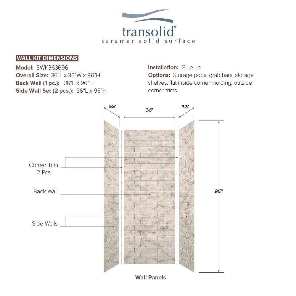 Transolid SaraMar 36-in W x 36-in D x 96-in H Sand Creme 3-Piece Glue ...